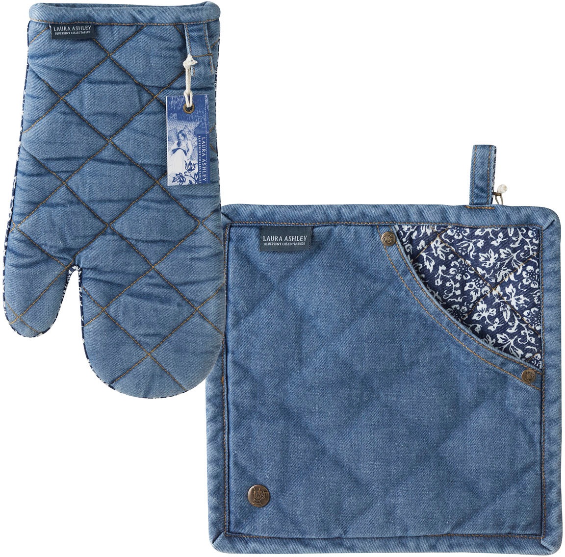 LAURA ASHLEY BLUEPRINT COLLECTABLES Topfhandschuhe »Sweet Allysum«, (Set, 2 tlg., Topfhandschuhe & Topflappen), mit Sweet Allysum Dekor