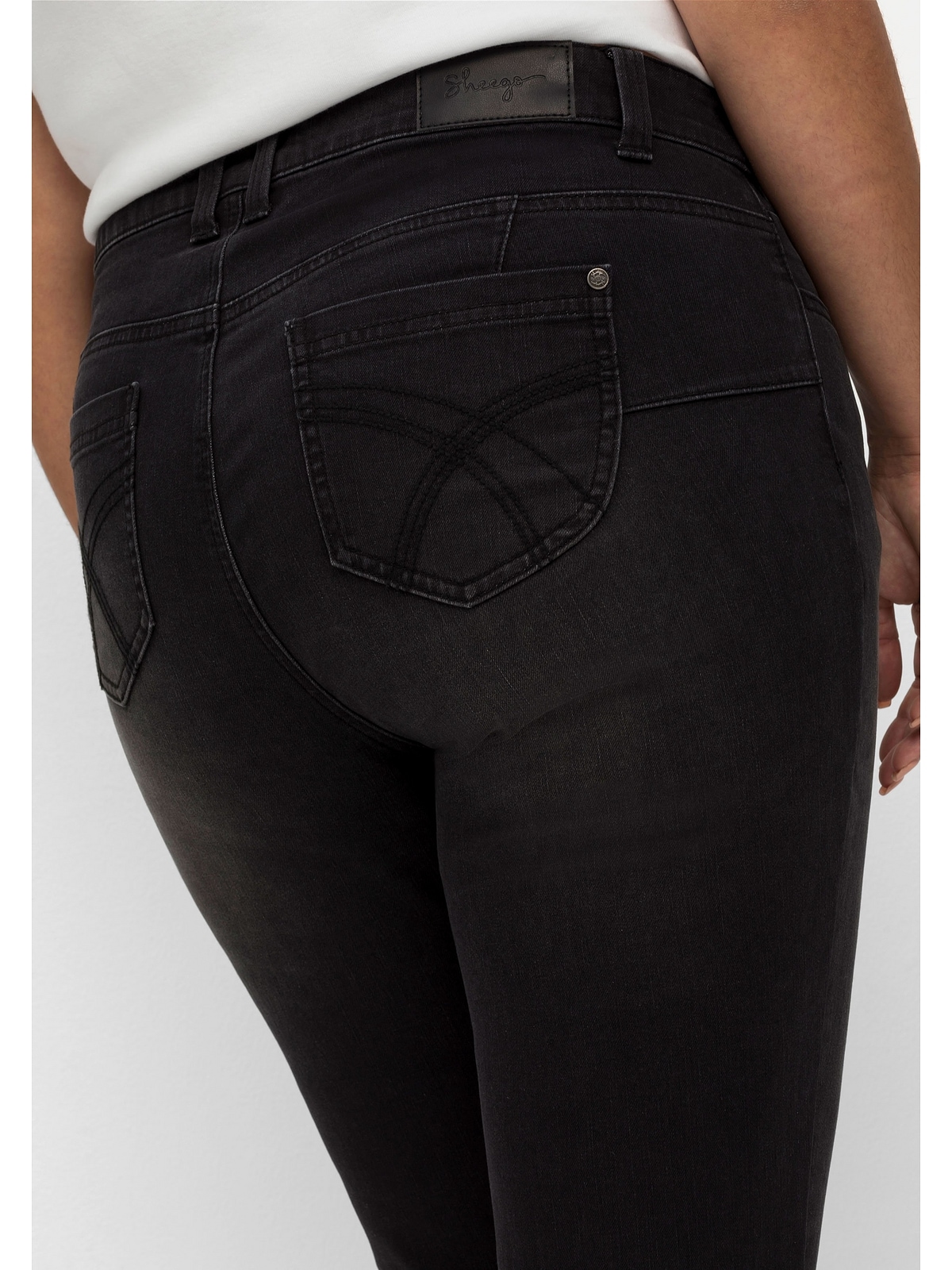 Beine mehr kaufen Stretch-Jeans »Große Bauch schmale BAUR sehr für Größen«, Sheego und für |