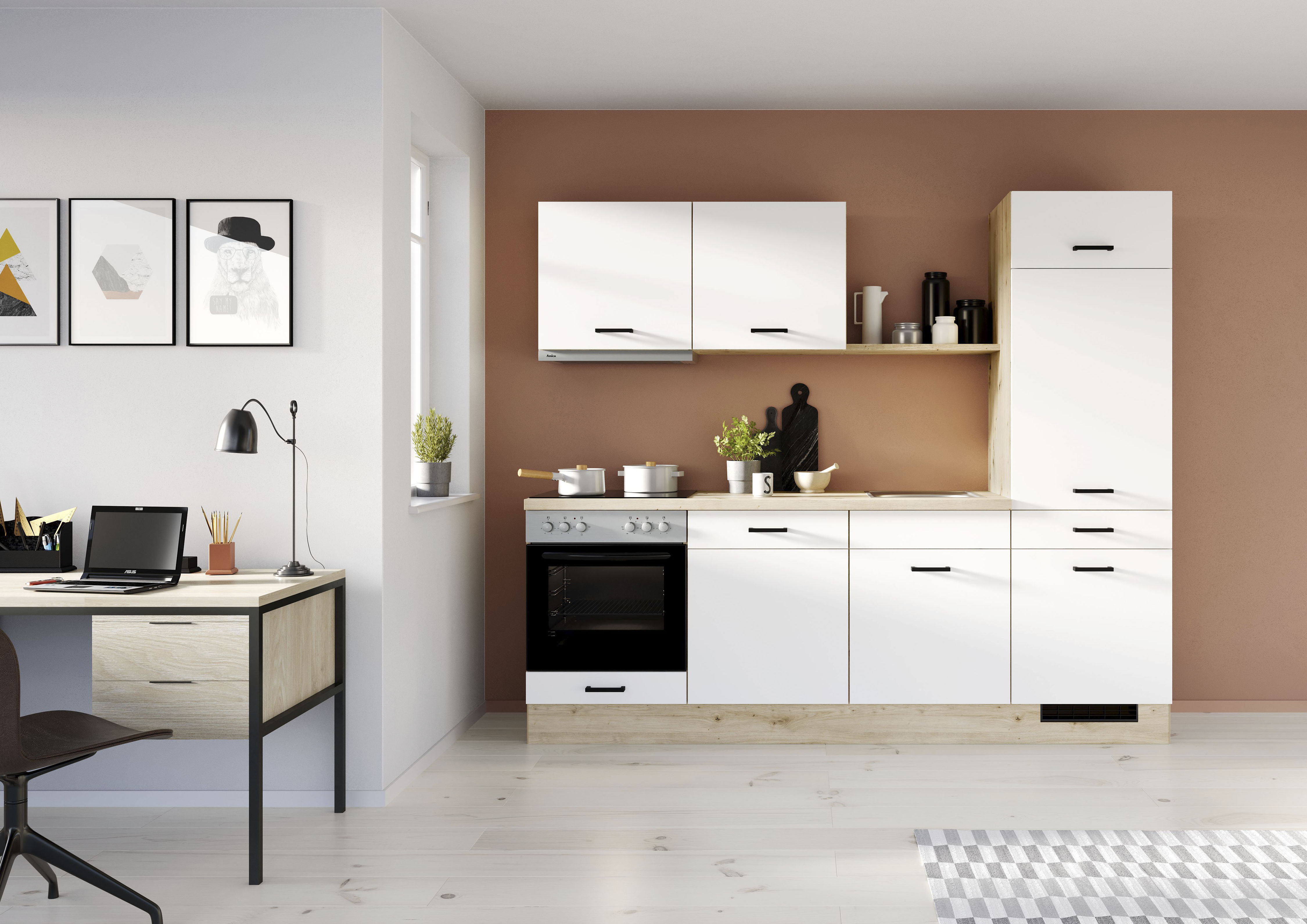 IMPULS KÜCHEN Küche ""Porto", Ausrichtung wählbar, Schubkästen mit Soft-Close," vormontiert, wahlweise mit E-Geräten, mit Vollauszug, Breite 240 cm