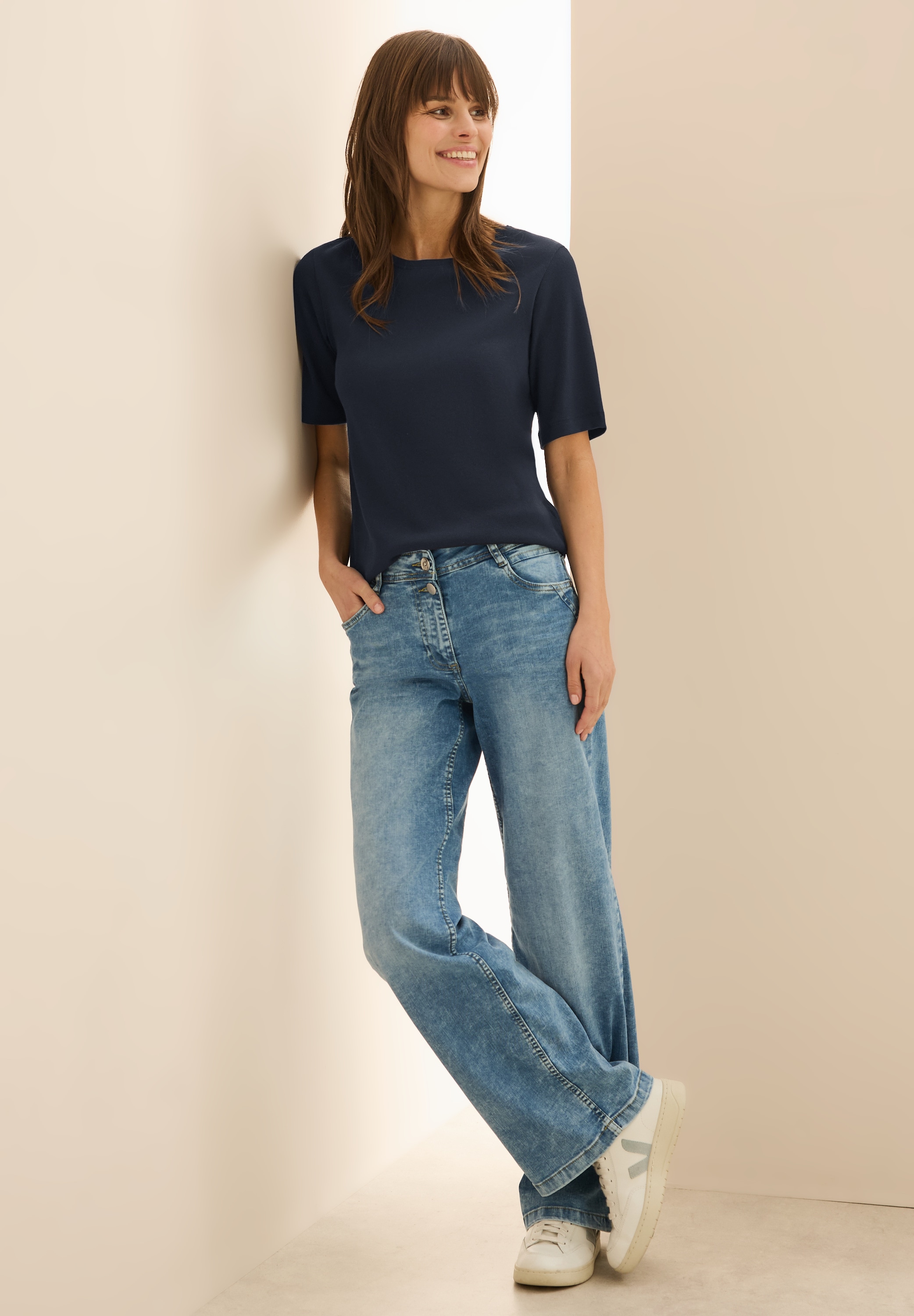 Cecil T-Shirt, mit feiner Ripp Struktur