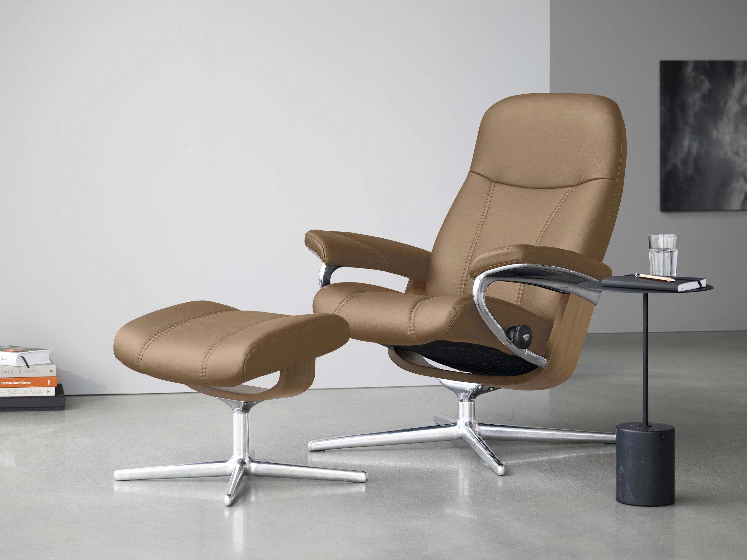 Stressless Relaxsessel "Consul" mit Cross Base, Größe S, M & L, Holzakzent Eiche, in 2 Bezugsqualitäten lieferbar