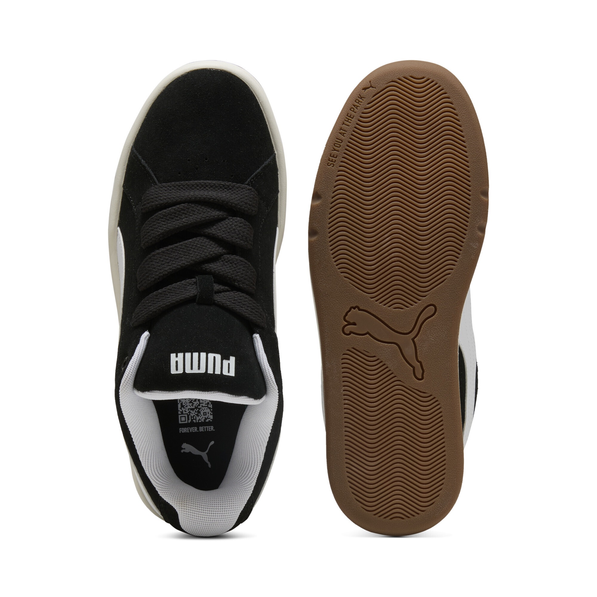 Sneaker PUMA "Park Lifestyle Easy Suede Sneakers Erwachsene", Herren, Gr. 45, schwarz, weiß gum beige, Obermaterial: Synthetik, Kuhleder, Textil; Futter: Textil; Innensohle: Textil; Laufsohle: Gummi, Schuhe Sneaker 3