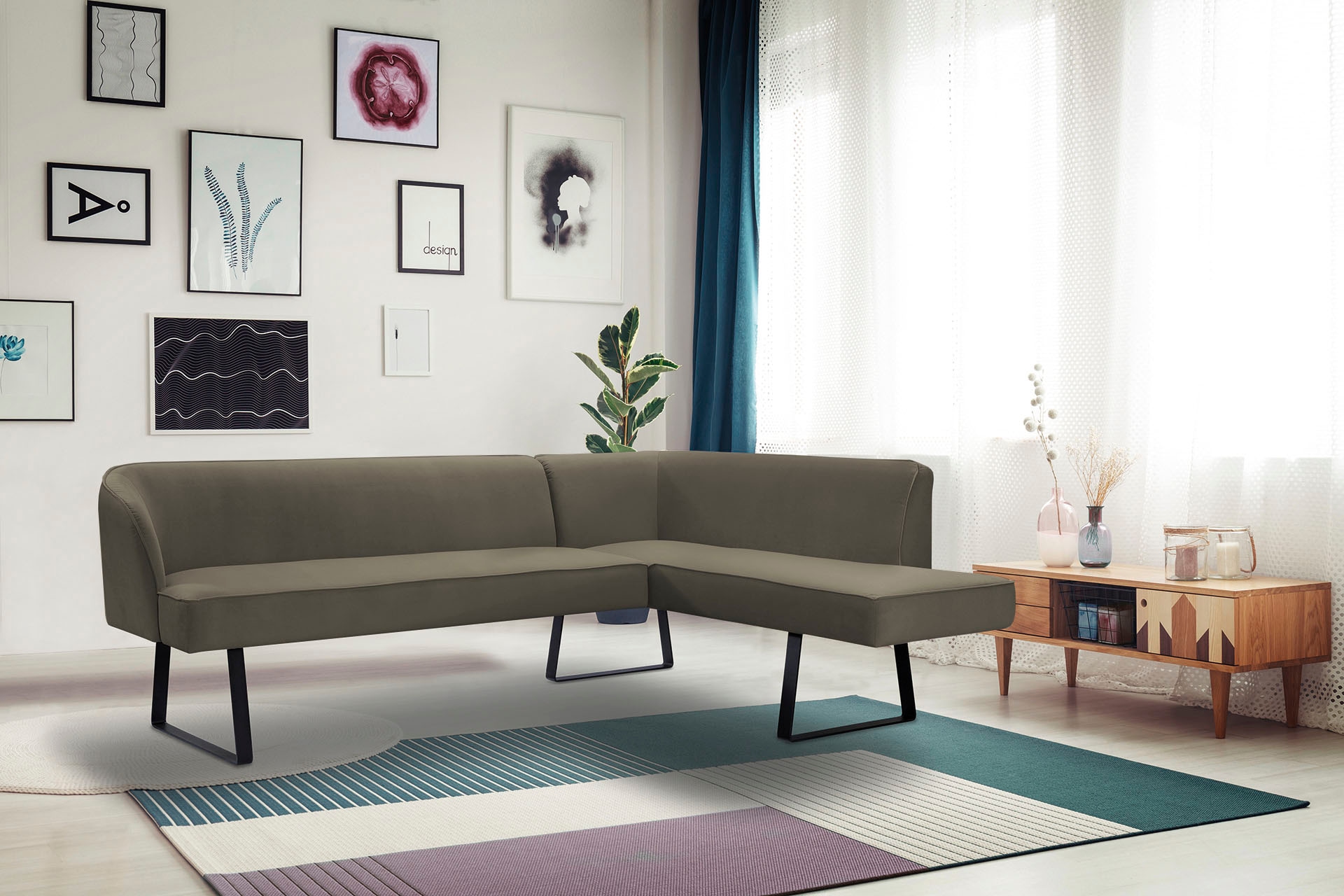 exxpo - sofa fashion Eckbank "Americano", mit Keder und Metallfüßen, Bezug in verschiedenen Qualitäten