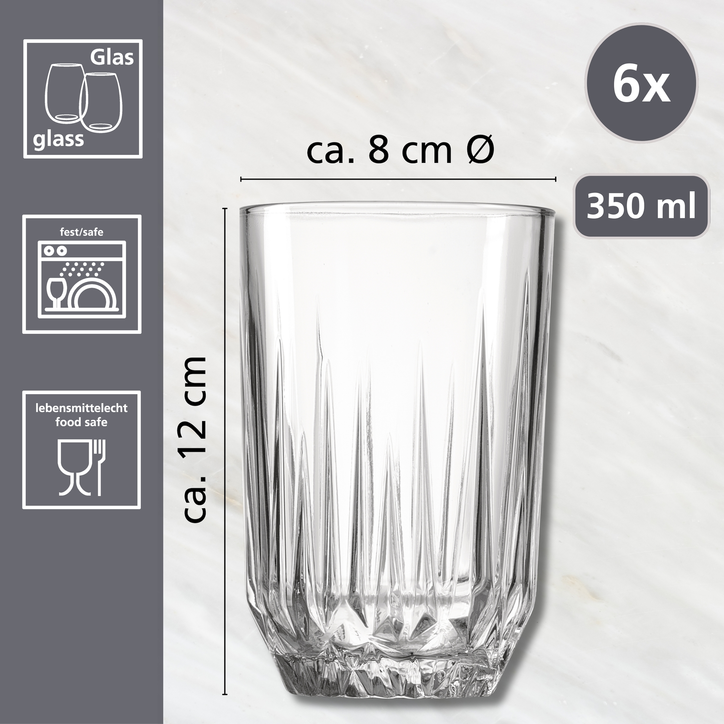 Ritzenhoff & Breker Longdrinkglas »Palace«, (Set, 6 tlg.), 6er Set, je 350 ml