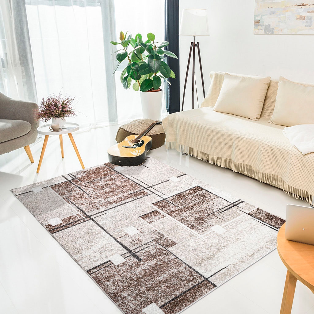 my home Teppich »Deblin«, rechteckig, Karo-Design, BAUR Flor, geometrisches | Muster weicher Rechnung auf Kurzflor, modern