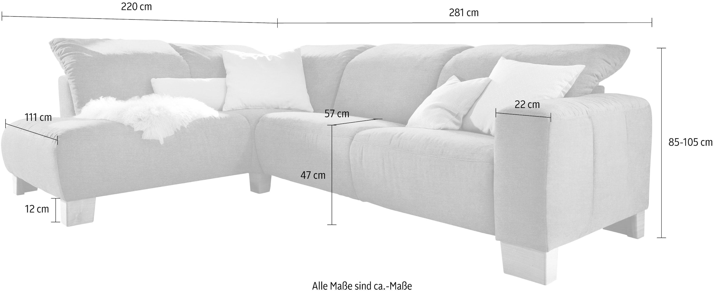 Home affaire Ecksofa »Hörnum L-Form«, wahlweise mit motorischer Relaxfunktion, mit verstellbarer Kopfstütze