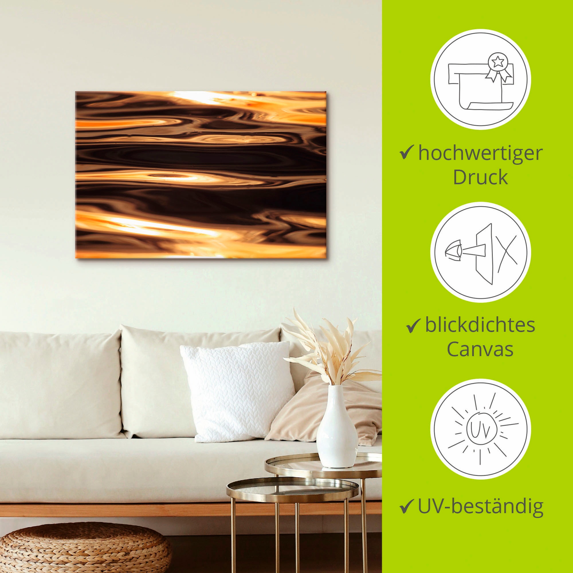 Artland Wandbild »Goldenes Wasser des Meeres«, Gewässer, (1 St.), als Alubild, Outdoorbild, Leinwandbild, Poster in verschied. Größen