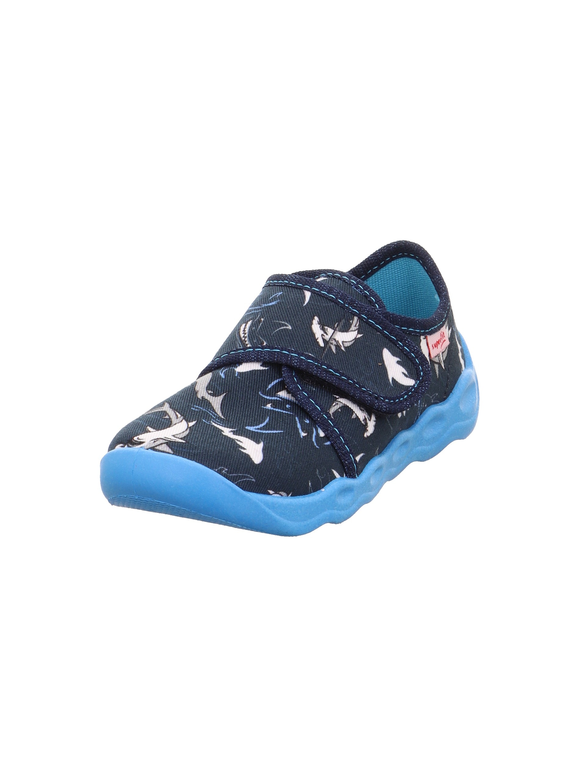 Hausschuh SUPERFIT "BUBBLE WMS: mittel", Mädchen, Gr. 33, blau kombiniert, Baumwolle, bedruckt, Schuhe Hausschuh, Kindergartenschuh mit Motivdruck, Größenschablone zum Download