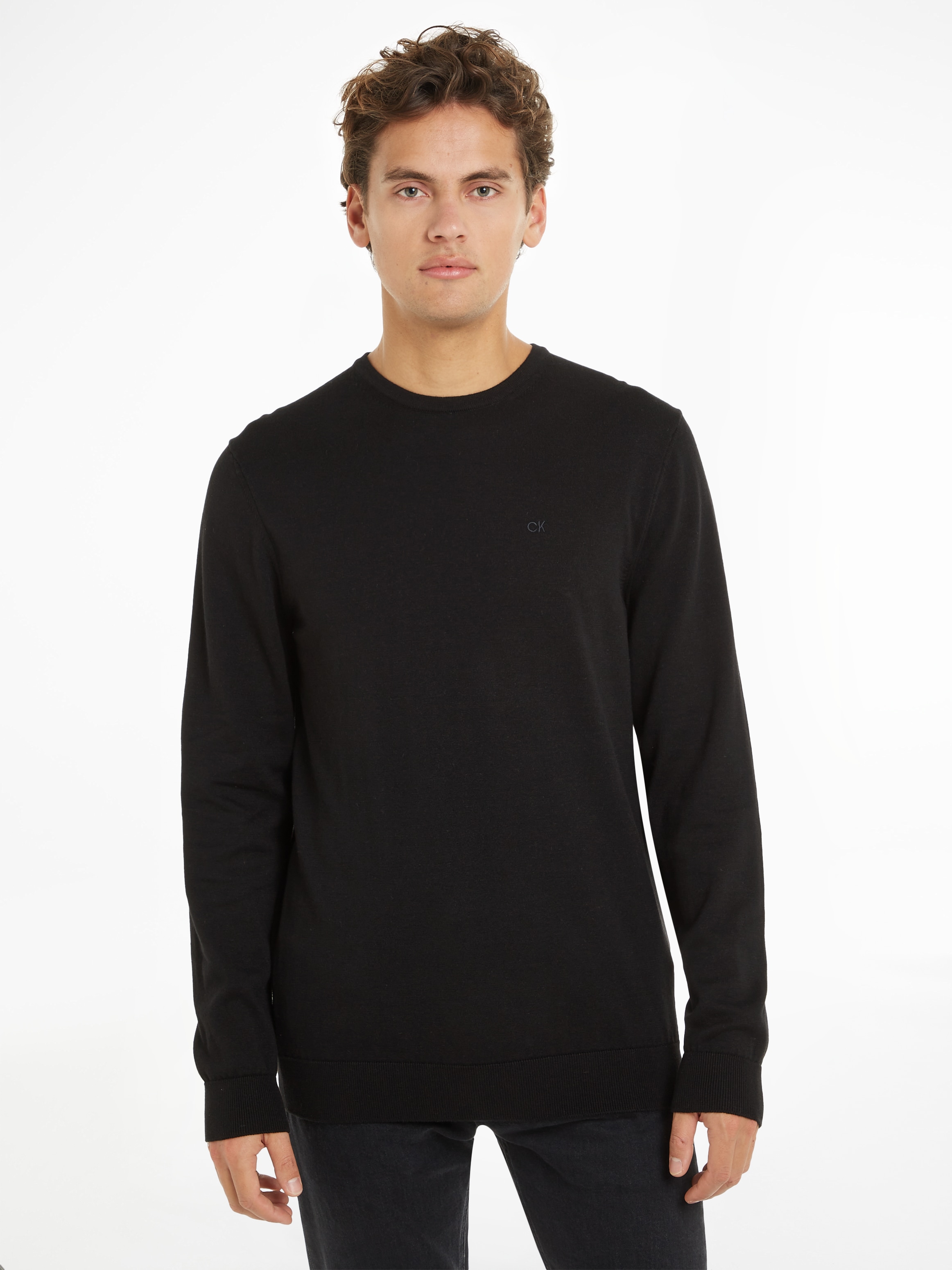 Calvin Klein Rundhalspullover "COTTON SILK BLEND CN SWEATER", mit Logoprägu günstig online kaufen