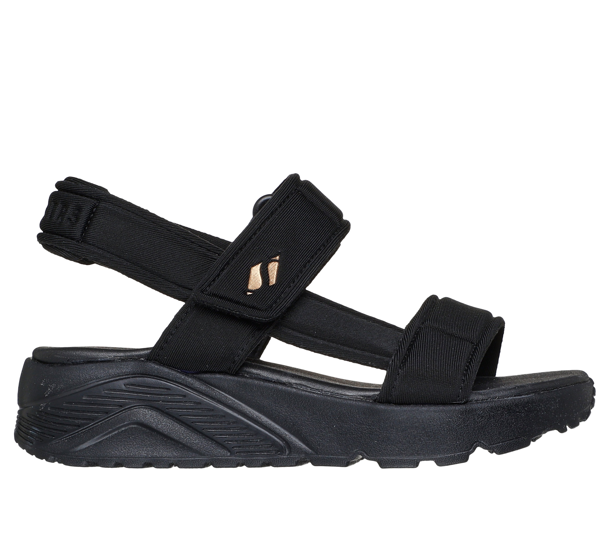 Sandale SKECHERS "UNO LITE SANDAL-SUNNY STAND", Mädchen, Gr. 34, schwarz, Textil, unifarben, Schuhe Sandale, Sommerschuh mit Plateausohle, Größenschablone zum Download 3