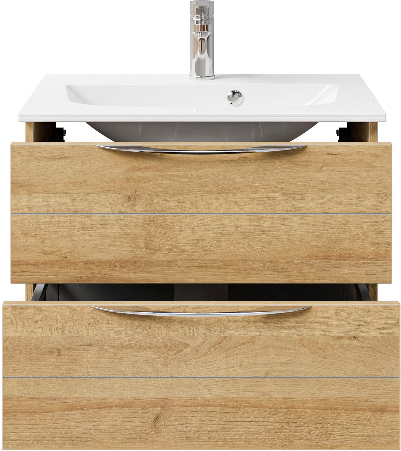 Saphir Waschtisch »Serie 6025 Mineralmarmor-Waschtisch mit Unterschrank, 67 cm breit«, Waschplatz mit 2 Schubladen, hängend, verschiedene Ausführungen
