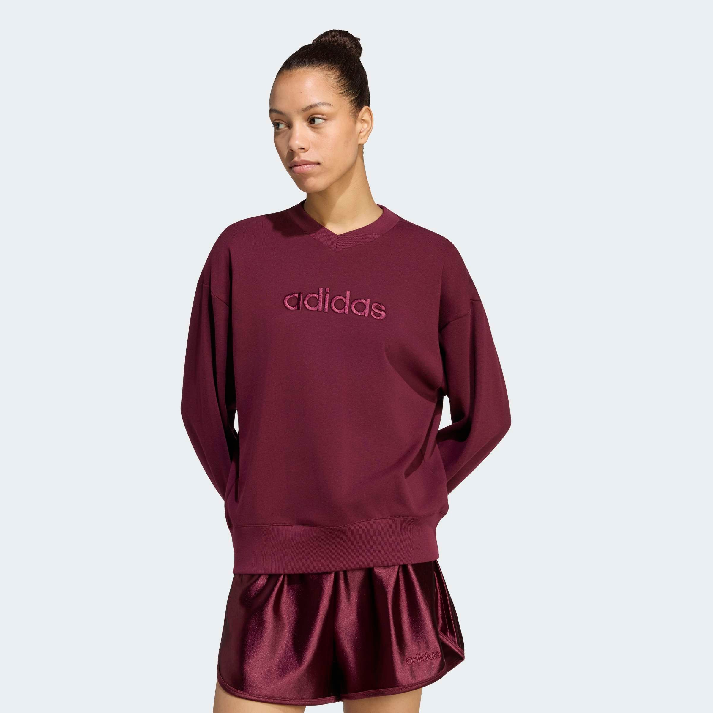 adidas Sportswear Sweatshirt "SEASONAL ESSENTIALS SATIN-, V-AUSSCHNITT", mit V-Ausschnitt, ohne Verschluss, in normaler Länge