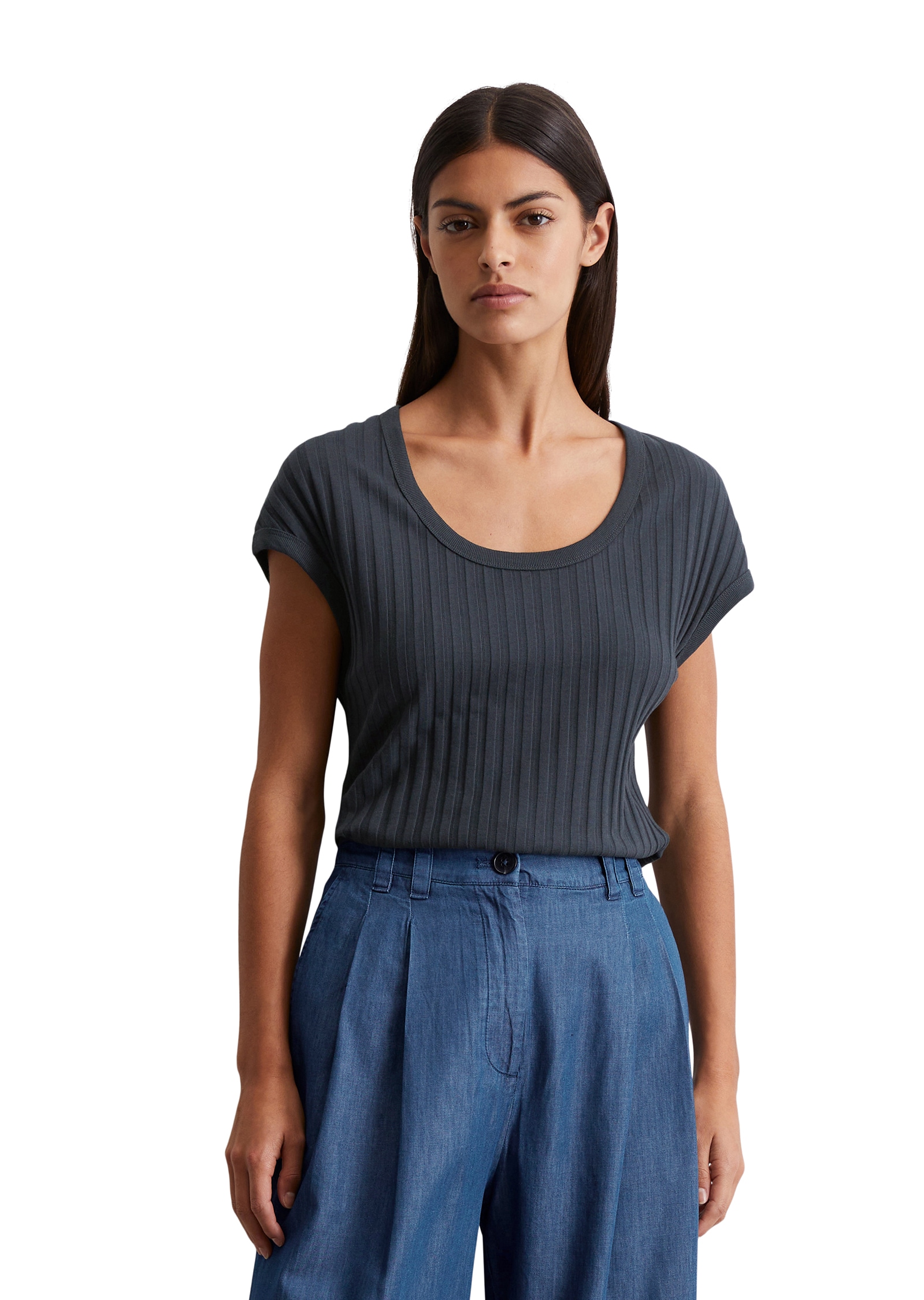 Marc OPolo T-Shirt, luftiges Strickgewebemuster, slim fit günstig online kaufen