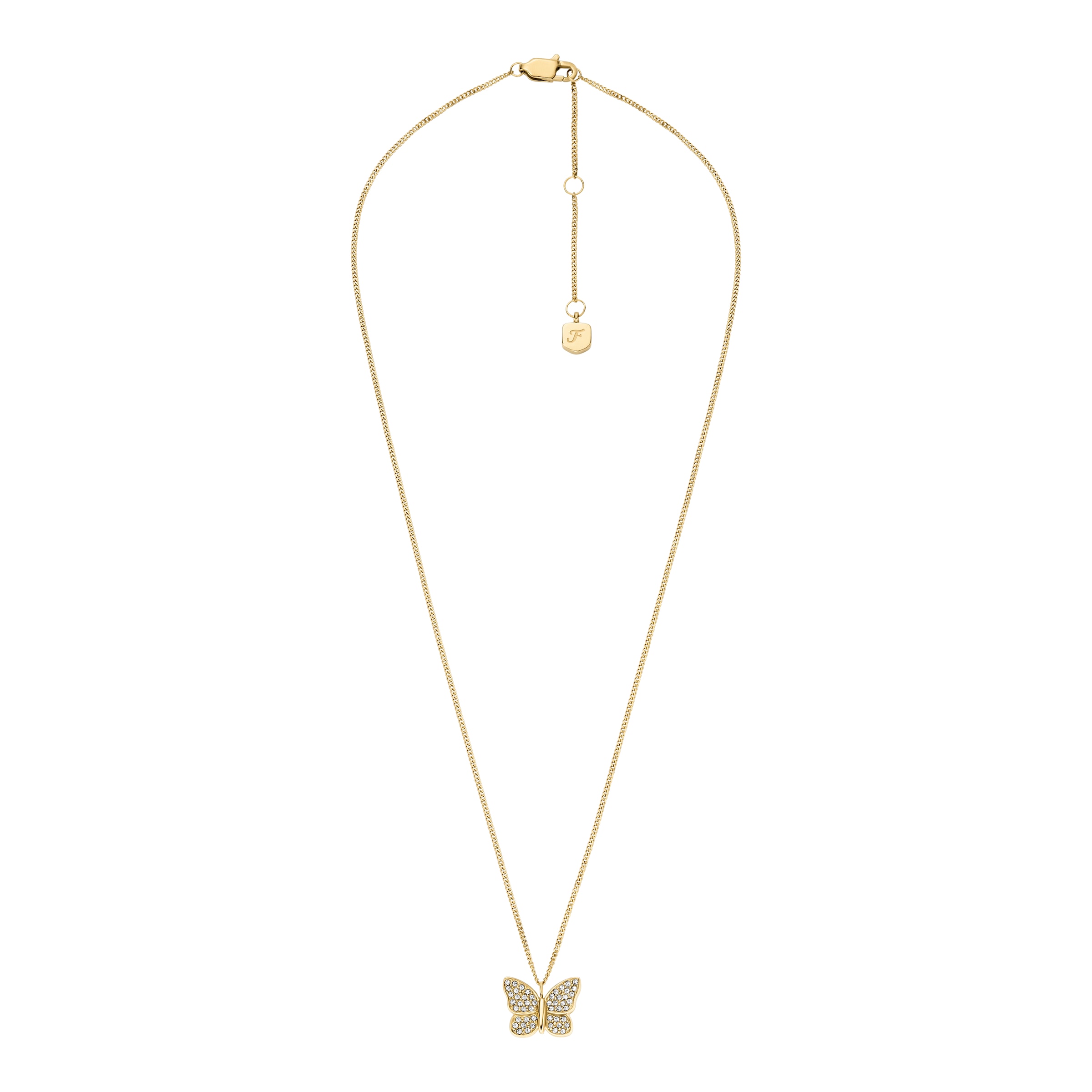 Fossil Kette mit Anhänger »Schmuck Geschenk Edelstahl SUTTON Schmetterling«, mit Glasstein