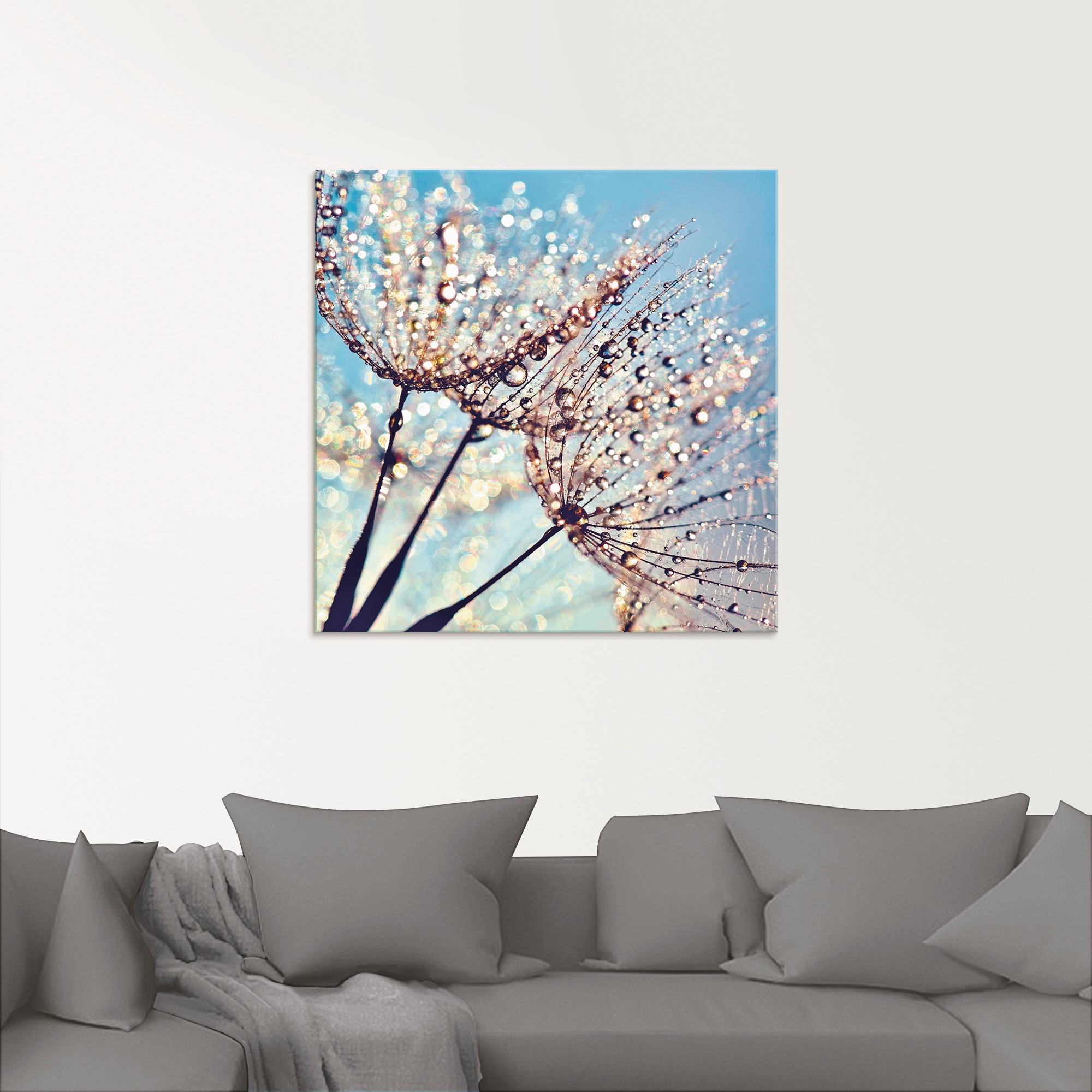 Glasbild ARTLAND "Pusteblume Tröpfchenfänger", blau (farbe bild(er): blau), B:50cm H:50cm, Bilder, in verschiedenen Größen 2
