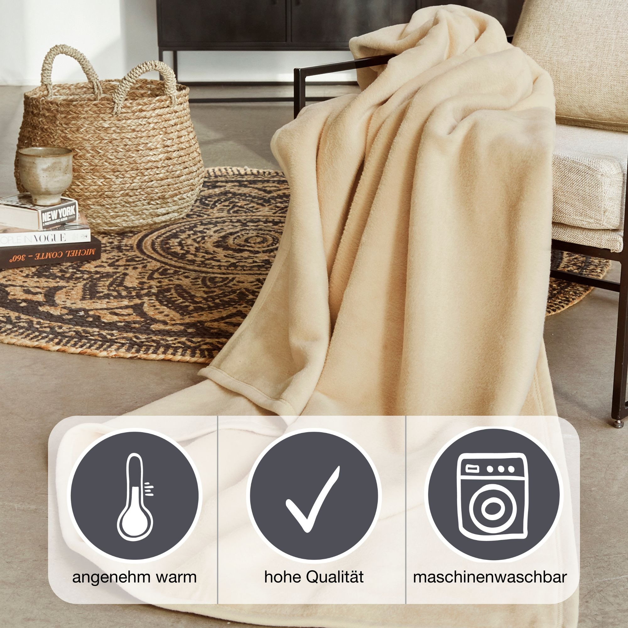 IBENA Wohndecke "Luxus" verschiedene Größen, uni, Kuscheldecke, Premium, made in Europe