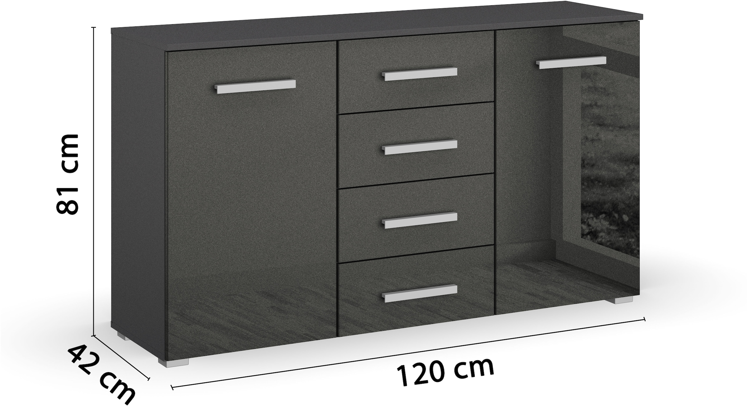 rauch Schubkastenkommode »Sideboard Kommode Kombikommode KOLUNA mit Hochglanzfront«, (Breite 120 cm inkl. Soft-Close-Funktion), vier große Schubladen, mit insgesamt 4 Einlegeböden MADE IN GERMANY