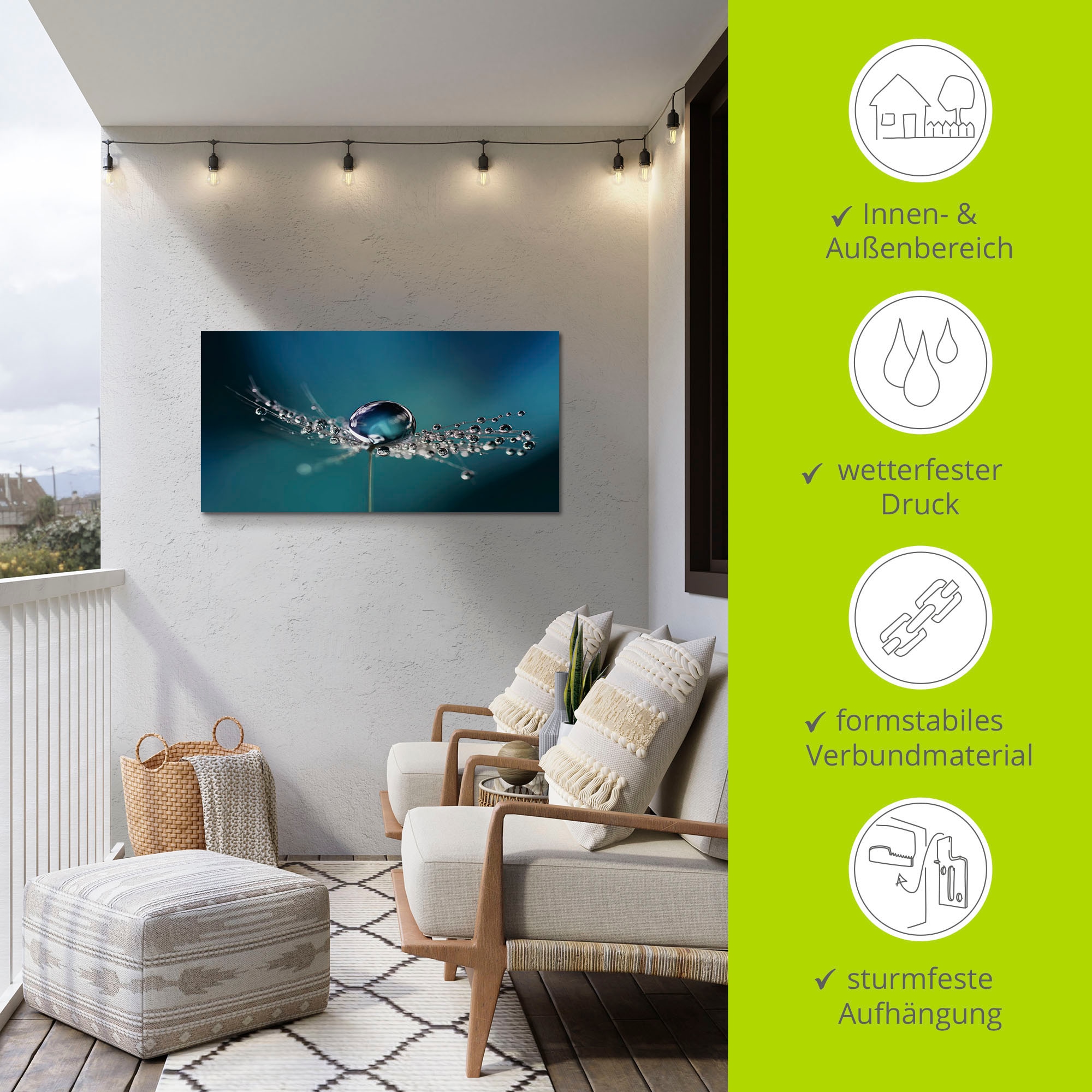 Artland Wandbild »Pusteblume Tautropfen blau«, Blumenbilder, (1 St.), als Alubild, Outdoorbild, Leinwandbild in verschied. Größen