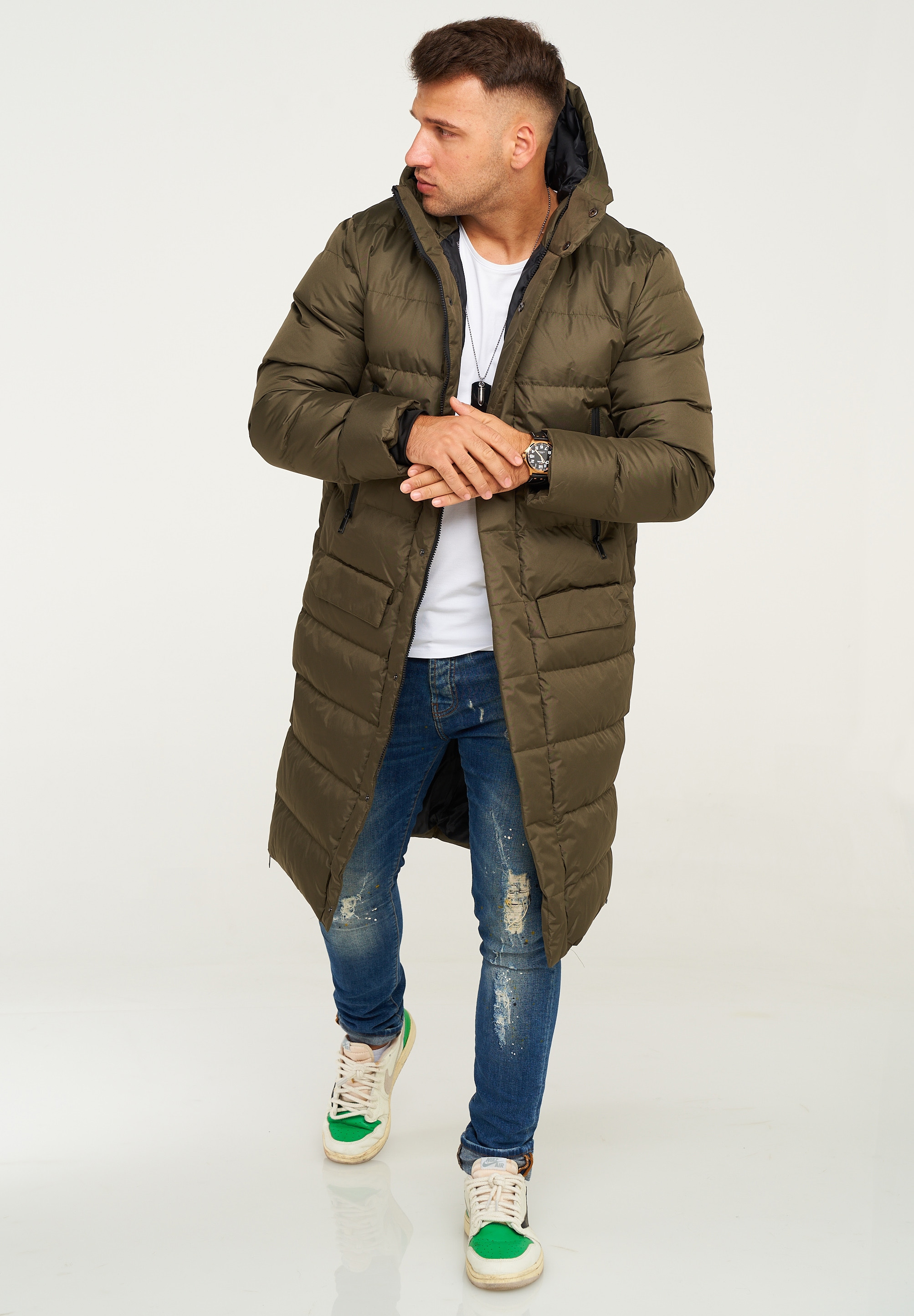 behype Steppjacke "LONGLINE ZIP PARKA" Steppjacke mit Kapuze günstig online kaufen