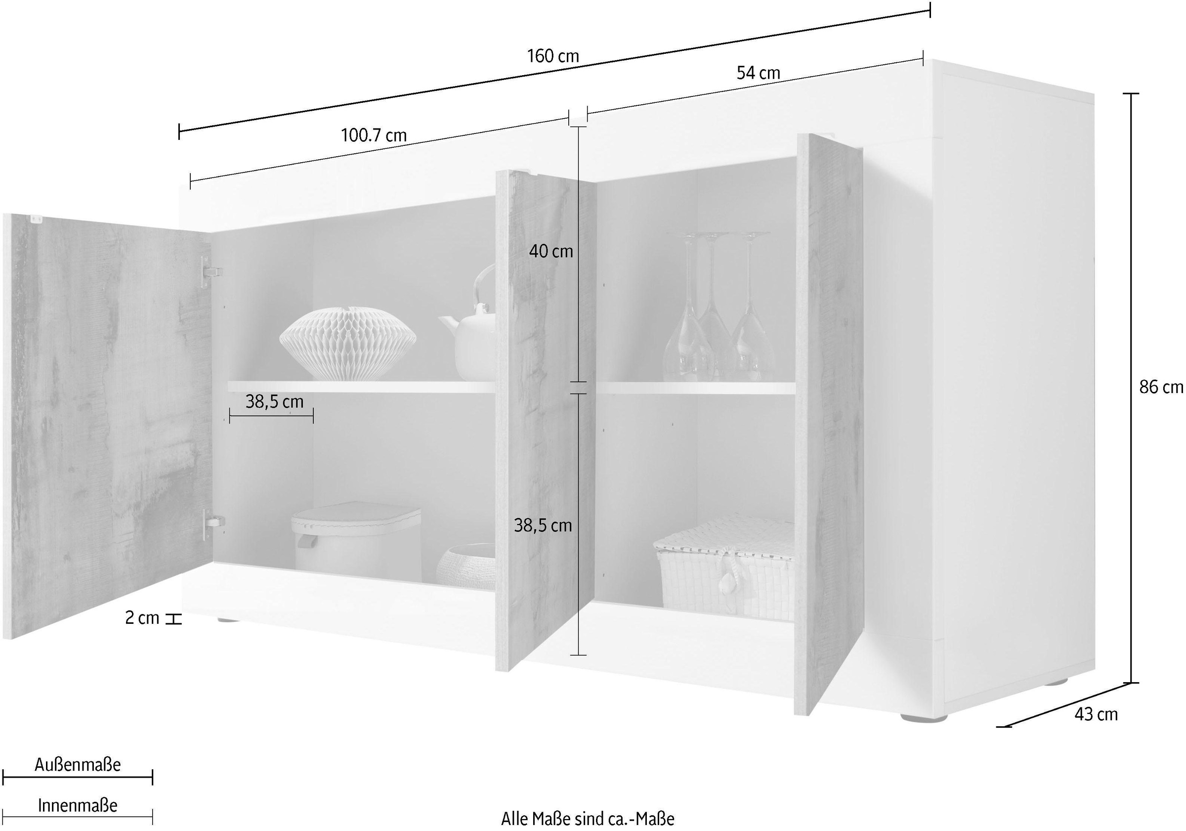 INOSIGN Sideboard »Basic Breite 160 cm, Kommode 3 Türen, Anrichte,«, Metallgriff, moderne Rahmenoptik, viel Stauraum, Farbauswahl