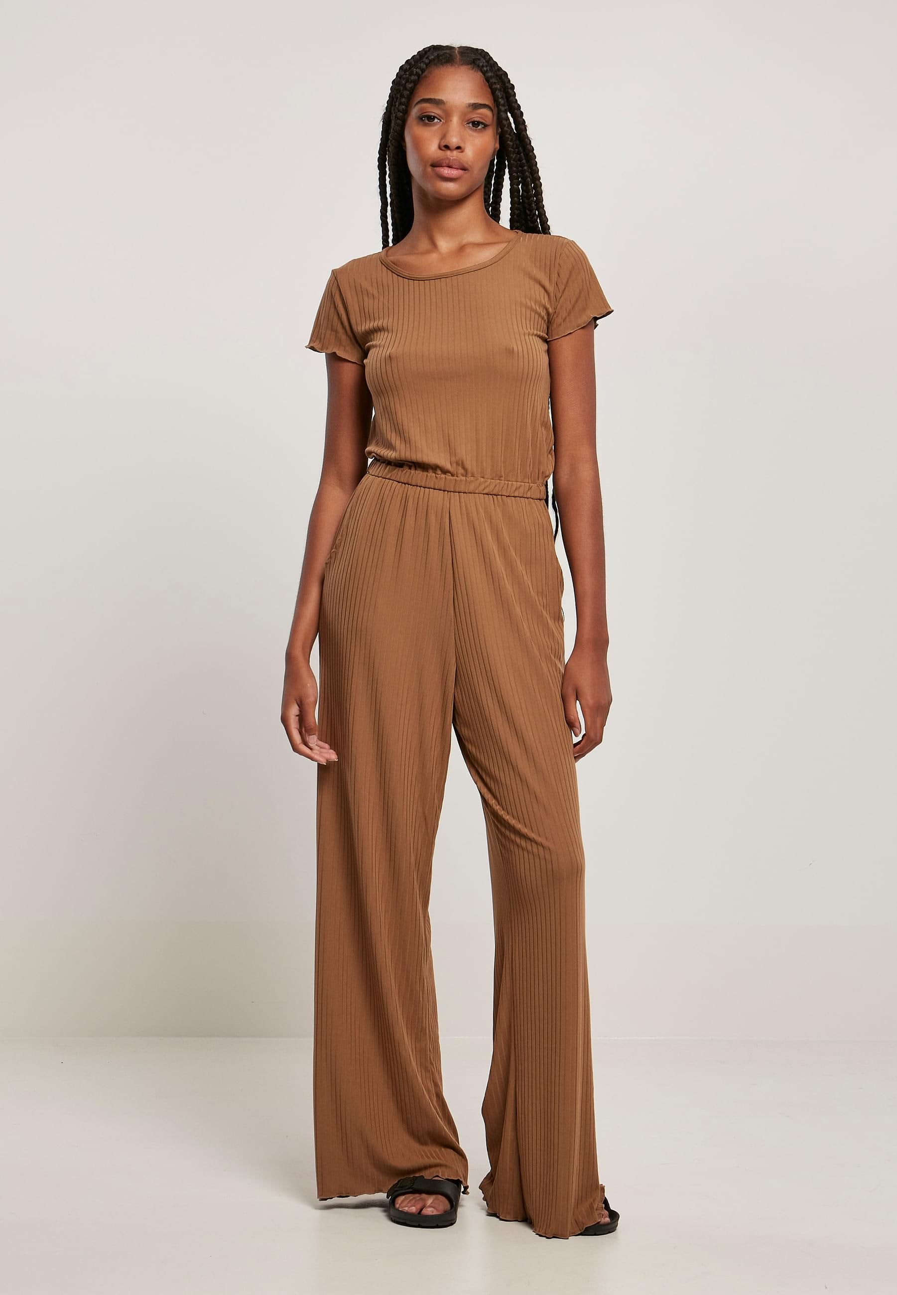 URBAN CLASSICS Jumpsuit »Urban Classics Damen Ladies Rib Wid Leg Jumpsuit«, (1 tlg.)