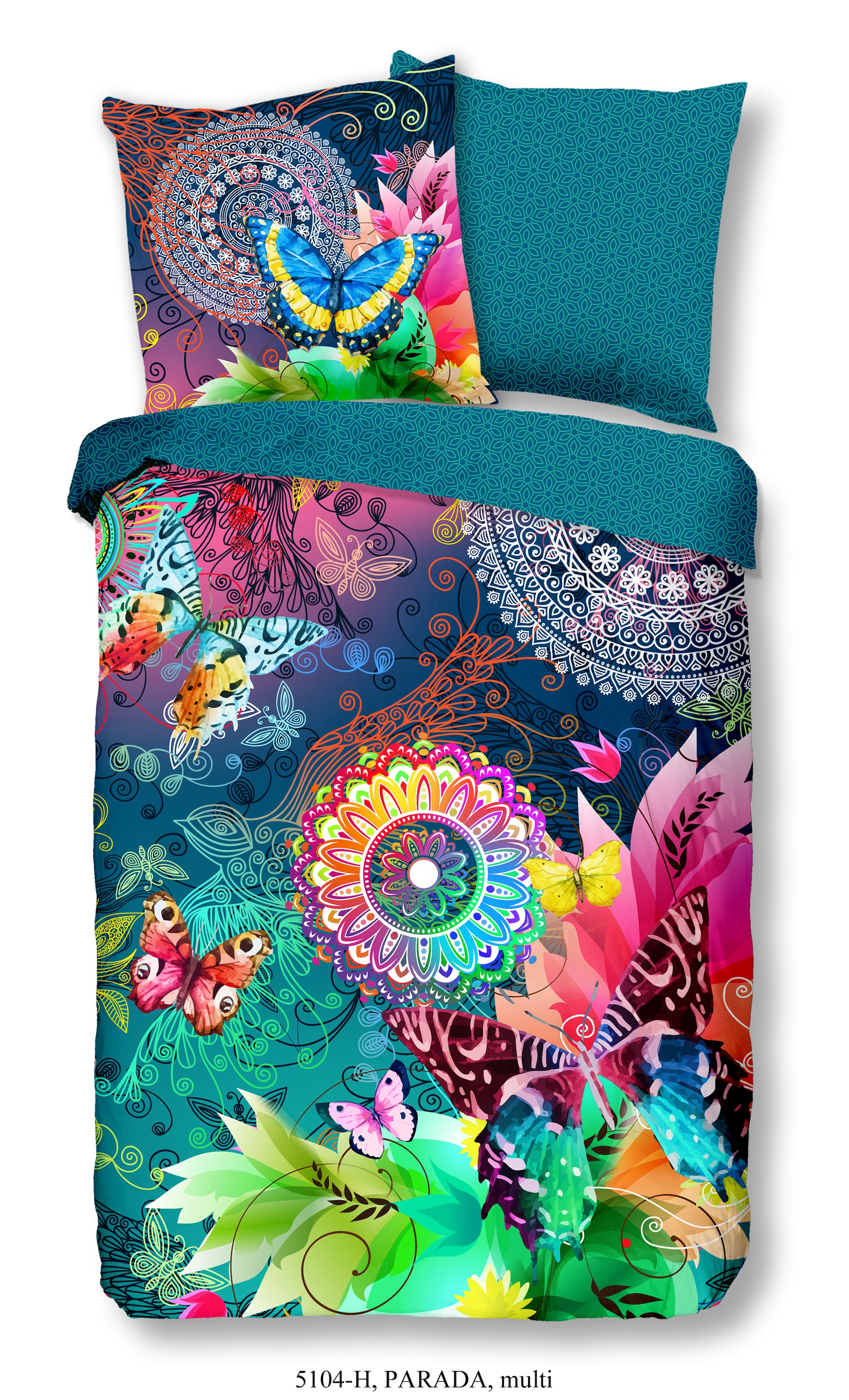 hip Wendebettwäsche »Parada« 2 Satin, Reißverschluss, Wendeoptik, Mandala, Schmetterling, Bunt