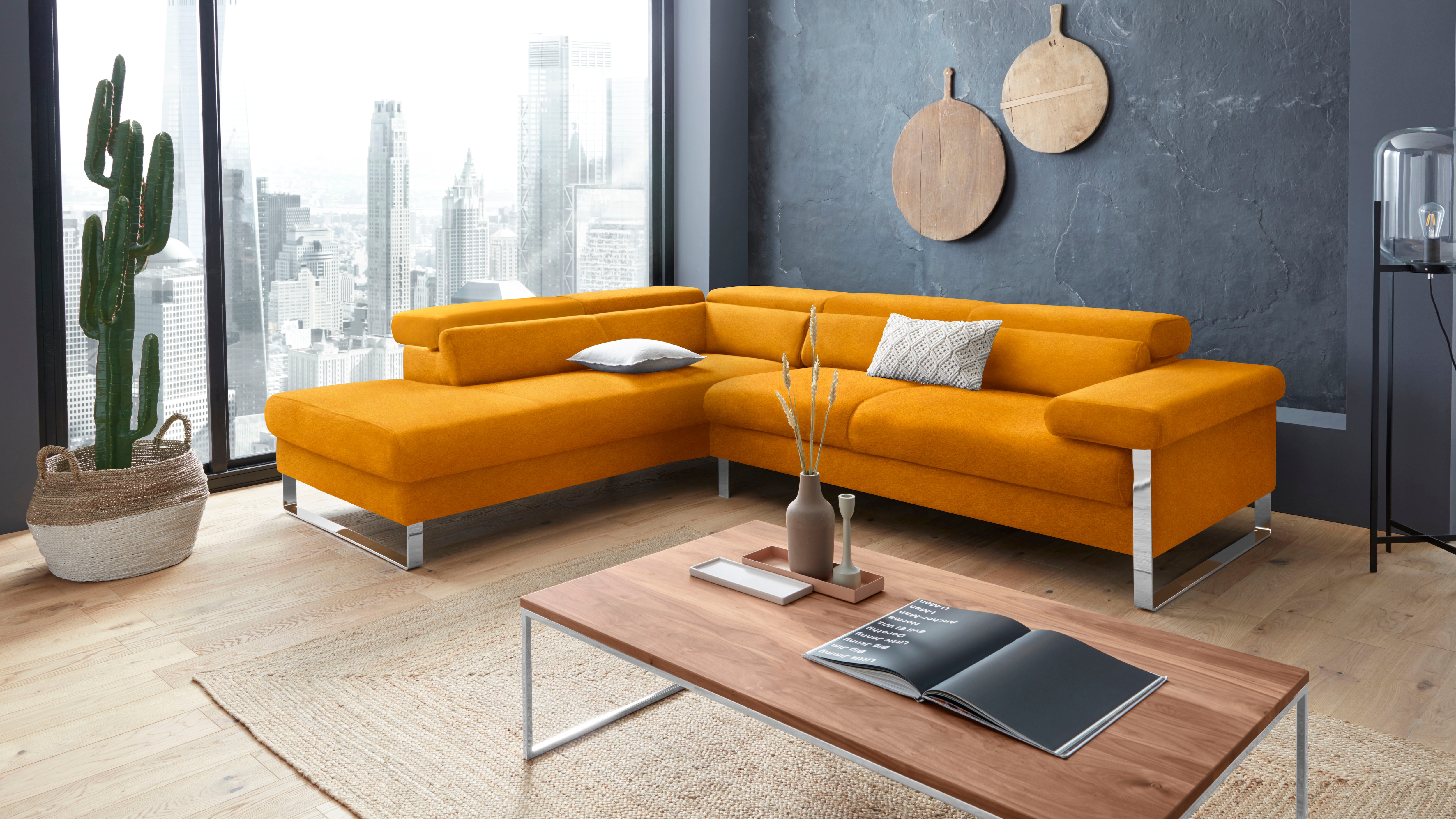W.SCHILLIG Ecksofa "finn, toller Sitzkomfort, L-Form, hochwertige Verarbeitungsdetails" German Design Award 2016, Fußgestell Chrom glänzend, Breite 281 cm