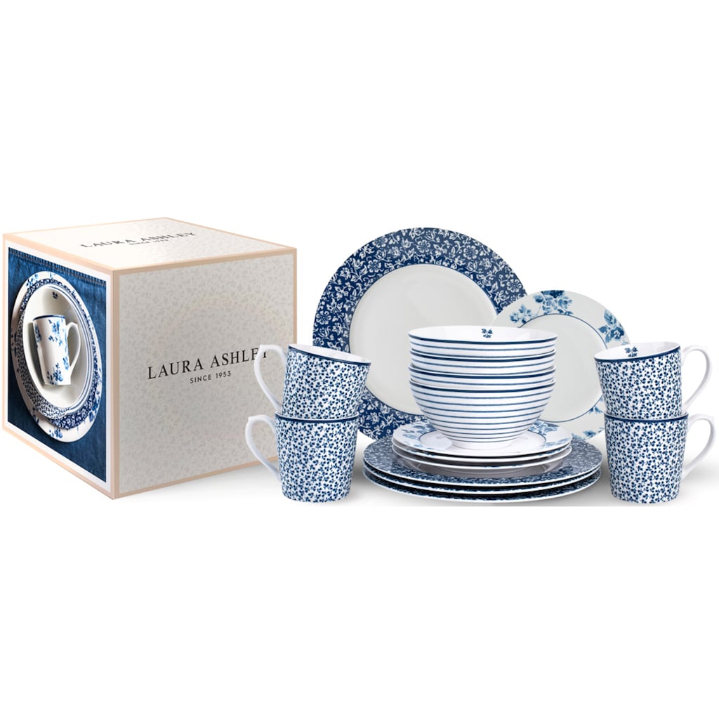 LAURA ASHLEY BLUEPRINT COLLECTABLES Kombiservice »Geschirr-Set, Service China Rose, Sweet Allysum, Floris, Candy Stripe«, (Set, 16 tlg., Geschirrset)