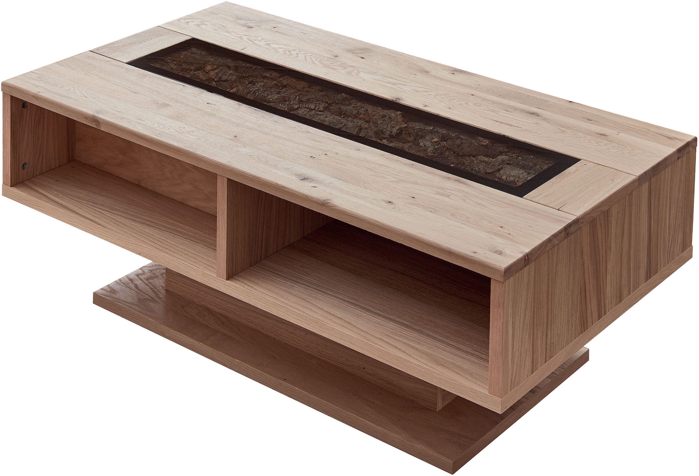 Wohnconcept Couchtisch »Donna Couchtisch, 115x43x65 (BxHxT)« 1 Stk. tlg. Massivholz, Absetzung Echtkork gerundet, 4 offene Fächer