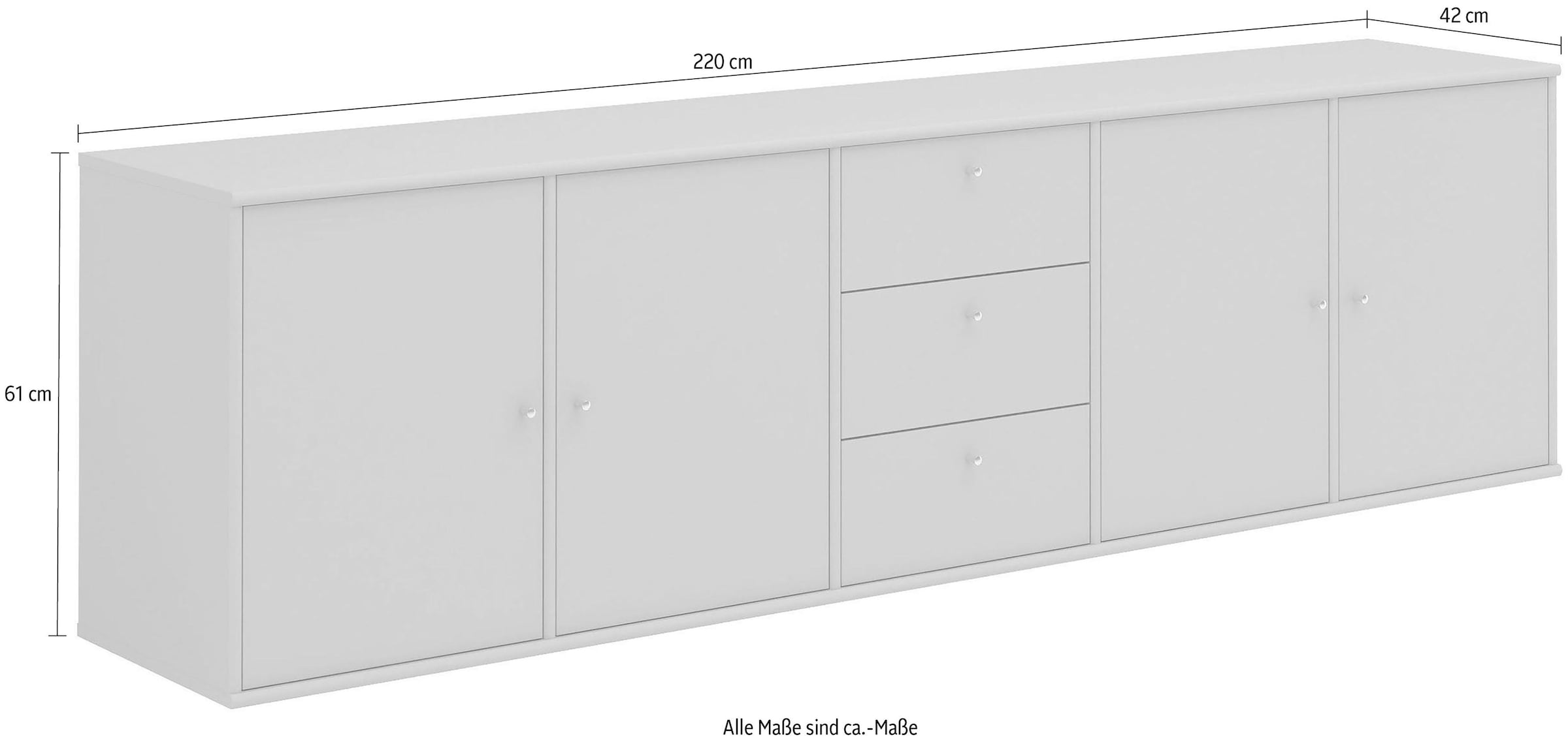 Hammel Furniture Sideboard »Mistral, Hochwertig Schrank, hängend/stehend montierbar«, mit Türen und Schubladen, B: 220 cm, anpassungsbar Designmöbel