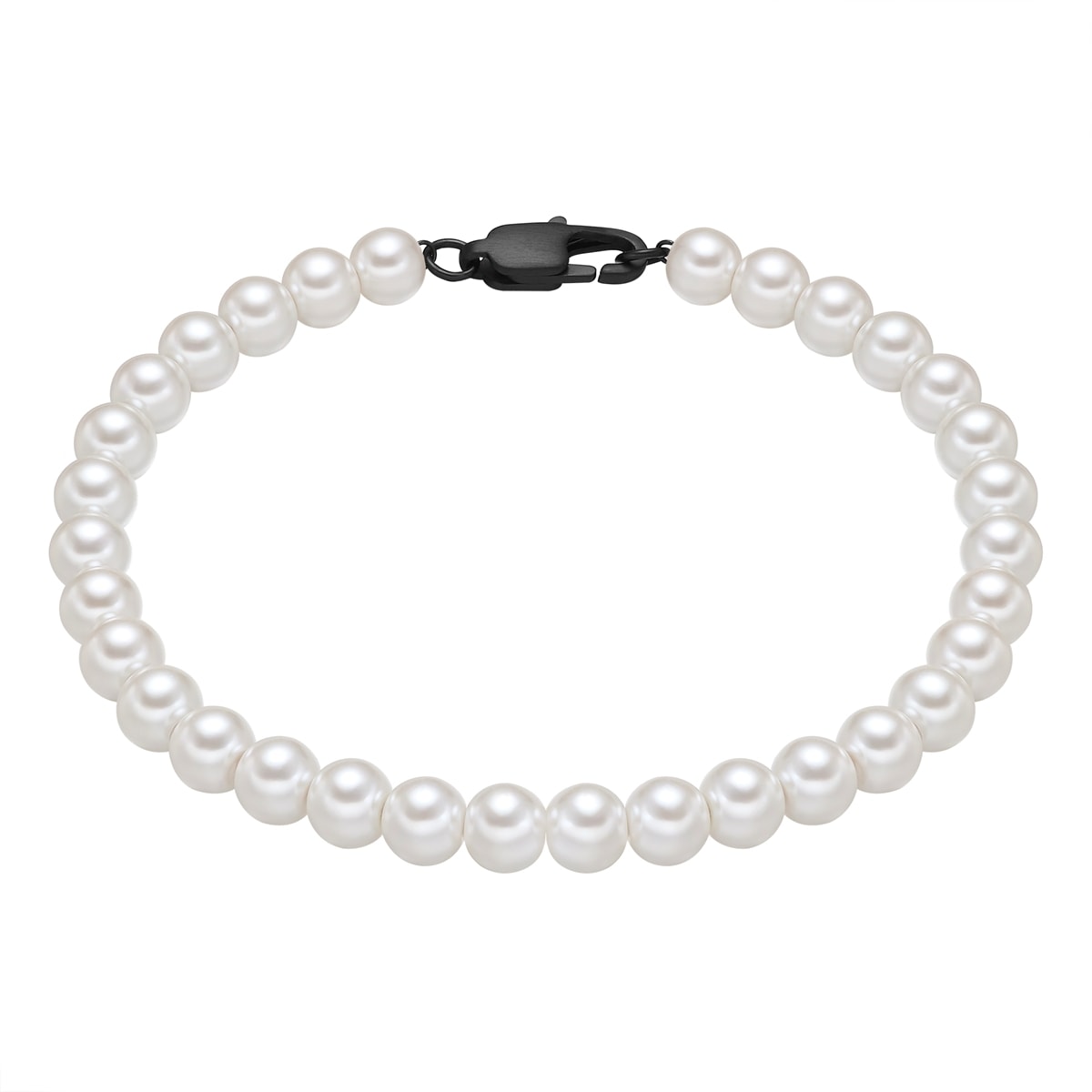 TRUE REBELS Herren Perlenarmband "TR300", 19, Edelstahlschwarz, Edelstahl, Armbänder, mit Perle (synth.)