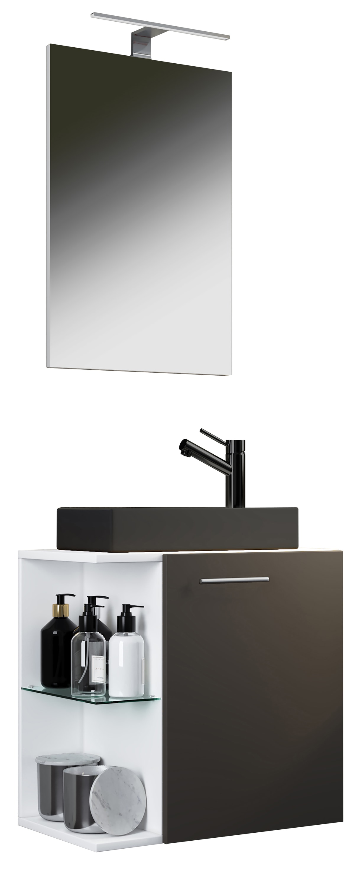 VCM Waschtisch "3-tlg Waschtisch Hausa Spiegelschrank Schwarz" 3 Stk. tlg.