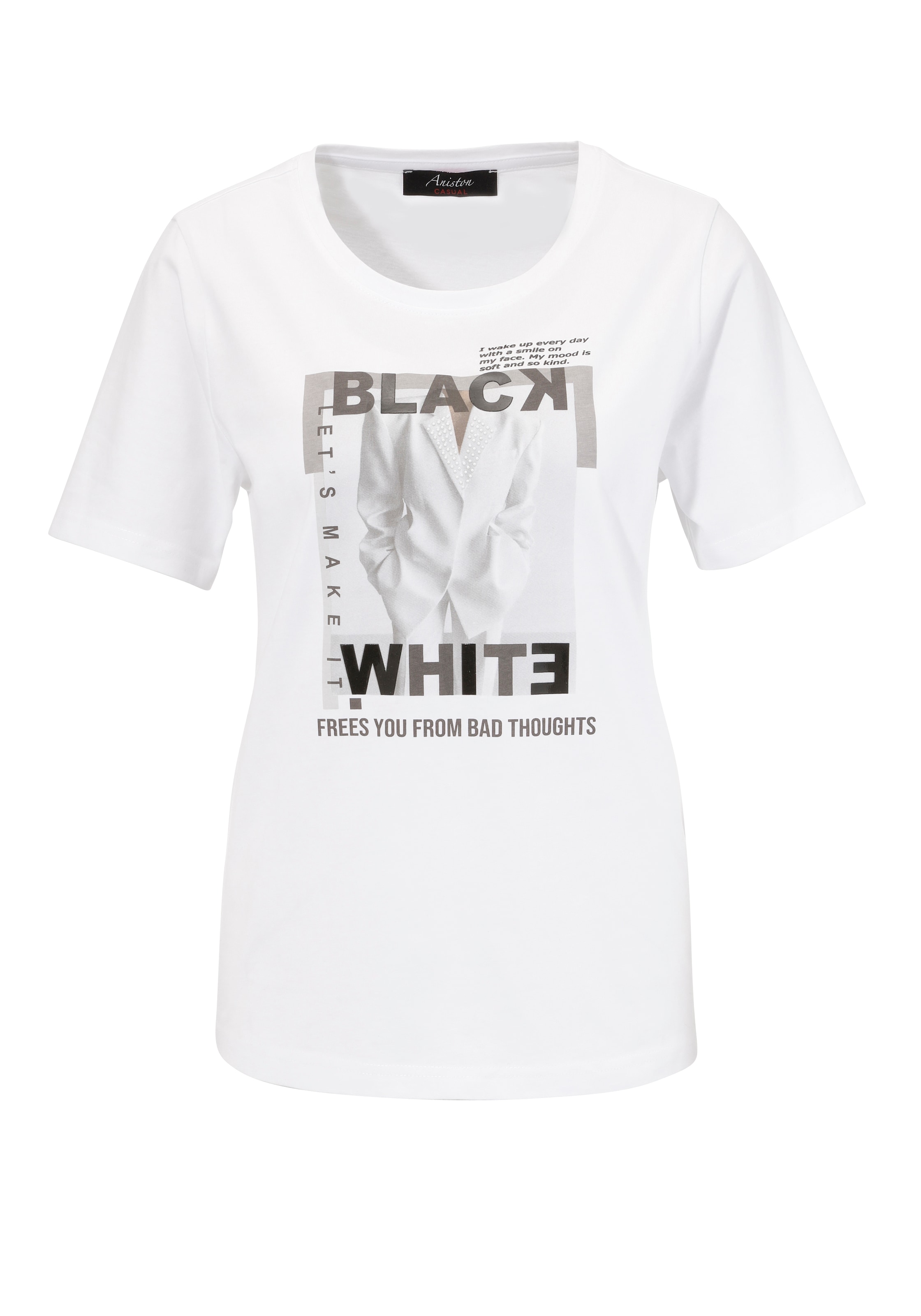 Aniston CASUAL T-Shirt, mit kleinen Zierperlen im Frontdruck