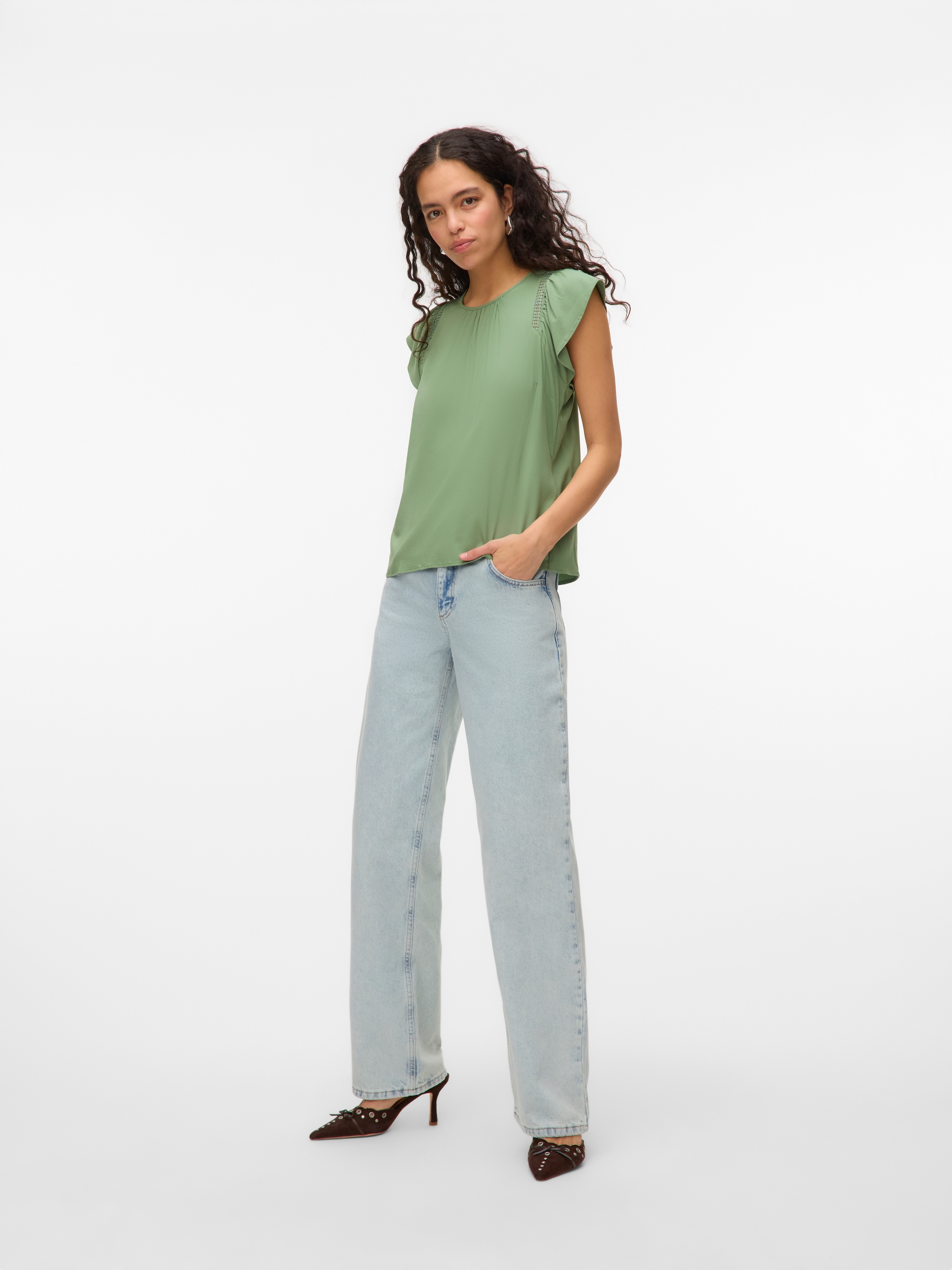 Vero Moda Kurzarmbluse »VMBELLA SS LACE TOP WVN GA NOOS«