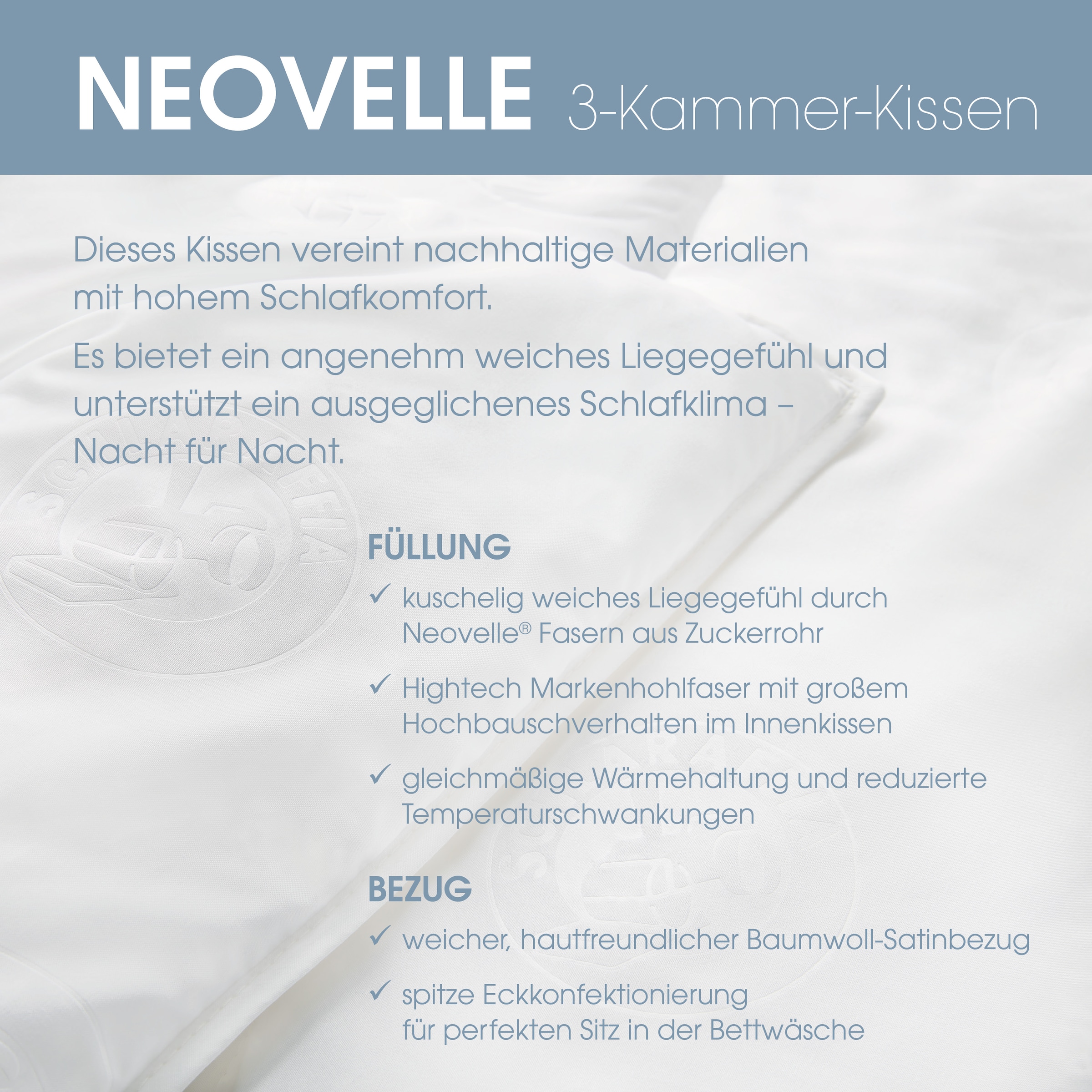 Schlaraffia Kopfkissen »NEOVELLE, Allergikerfreundlich« Füllung: 65% Polyester, 35% Polylactid (basierend auf Zuckerrohr) 1 Stk. tlg. Ergonomisch, 40x80cm, 80x80cm