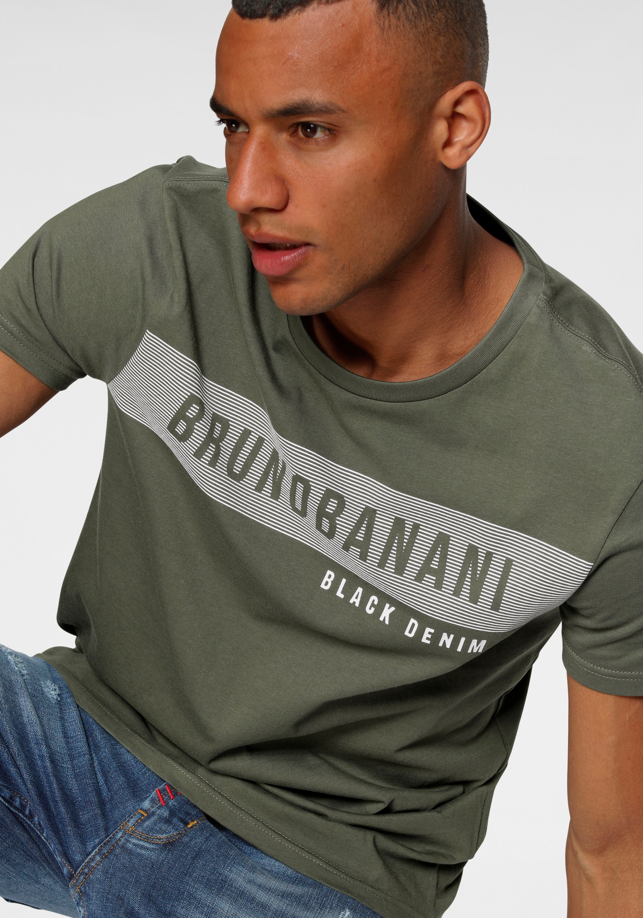 T-Shirt BRUNO BANANI, Herren, Gr. XXL (60/62), grün (oliv), Single Jersey, Obermaterial: 100% Baumwolle, bedruckt, schmal, Rundhals, Shirts T-Shirt, kurzärmelig, schmal geschnitten, Rundhalsausschnitt 3