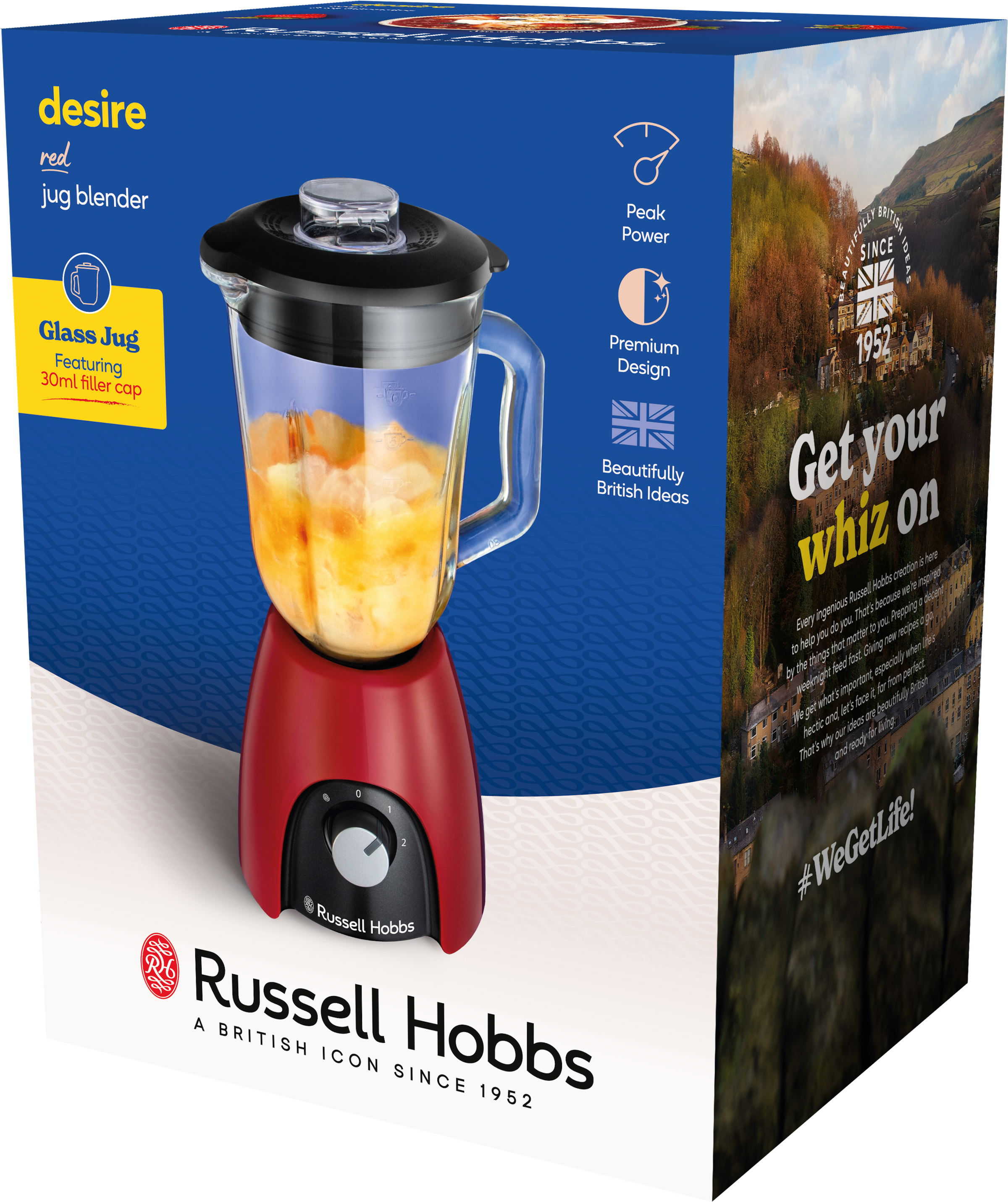 RUSSELL HOBBS Standmixer »Desire 27120-56, 850 Watt,«, 650 W, Glas, rot,2 Geschwindigkeitsstufen, 1,5 Liter Fassungsvermögen