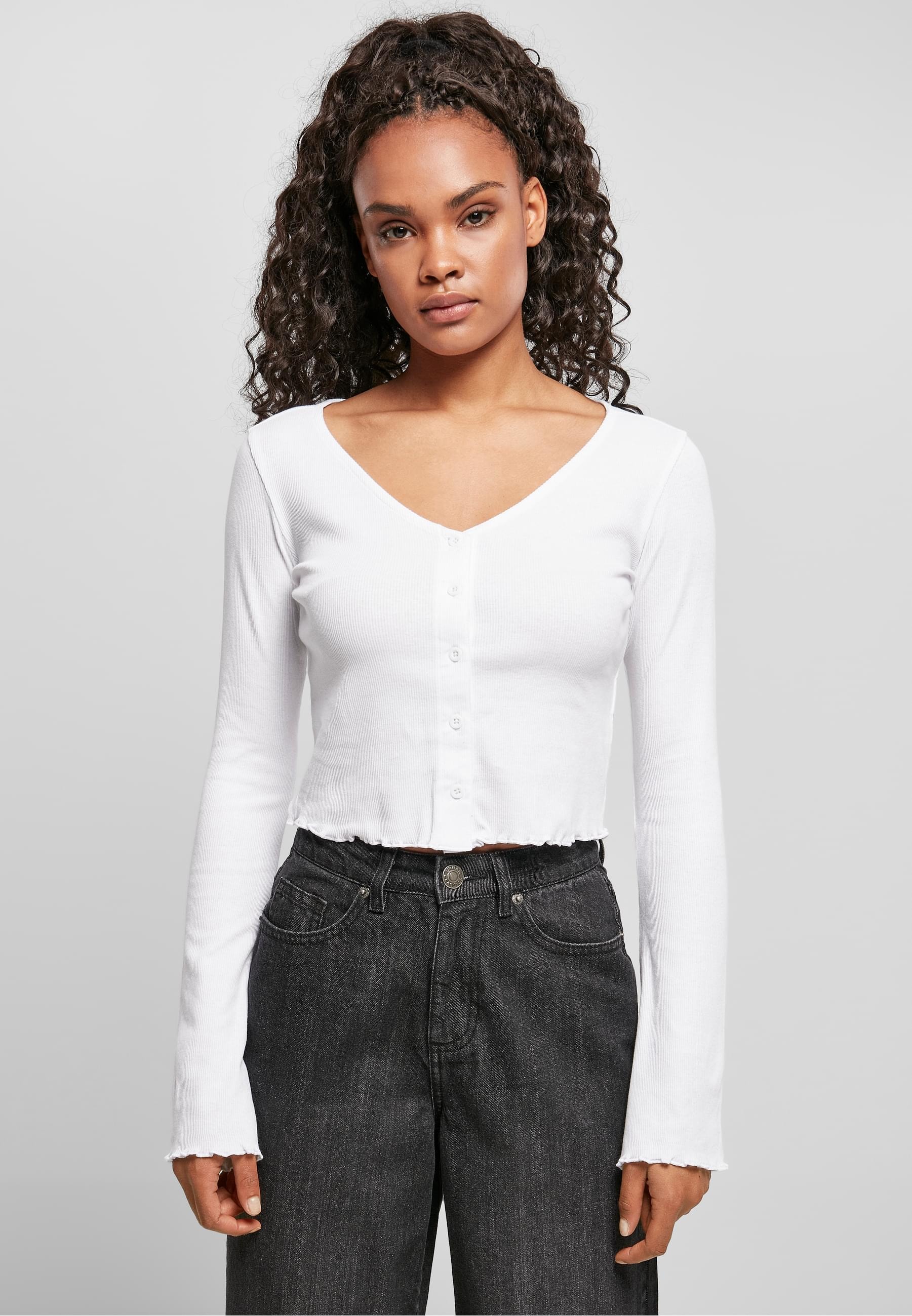 URBAN CLASSICS Langarmshirt »Urban Classics Damen Ladies Cropped Rib Cardigan«, (1 tlg.)