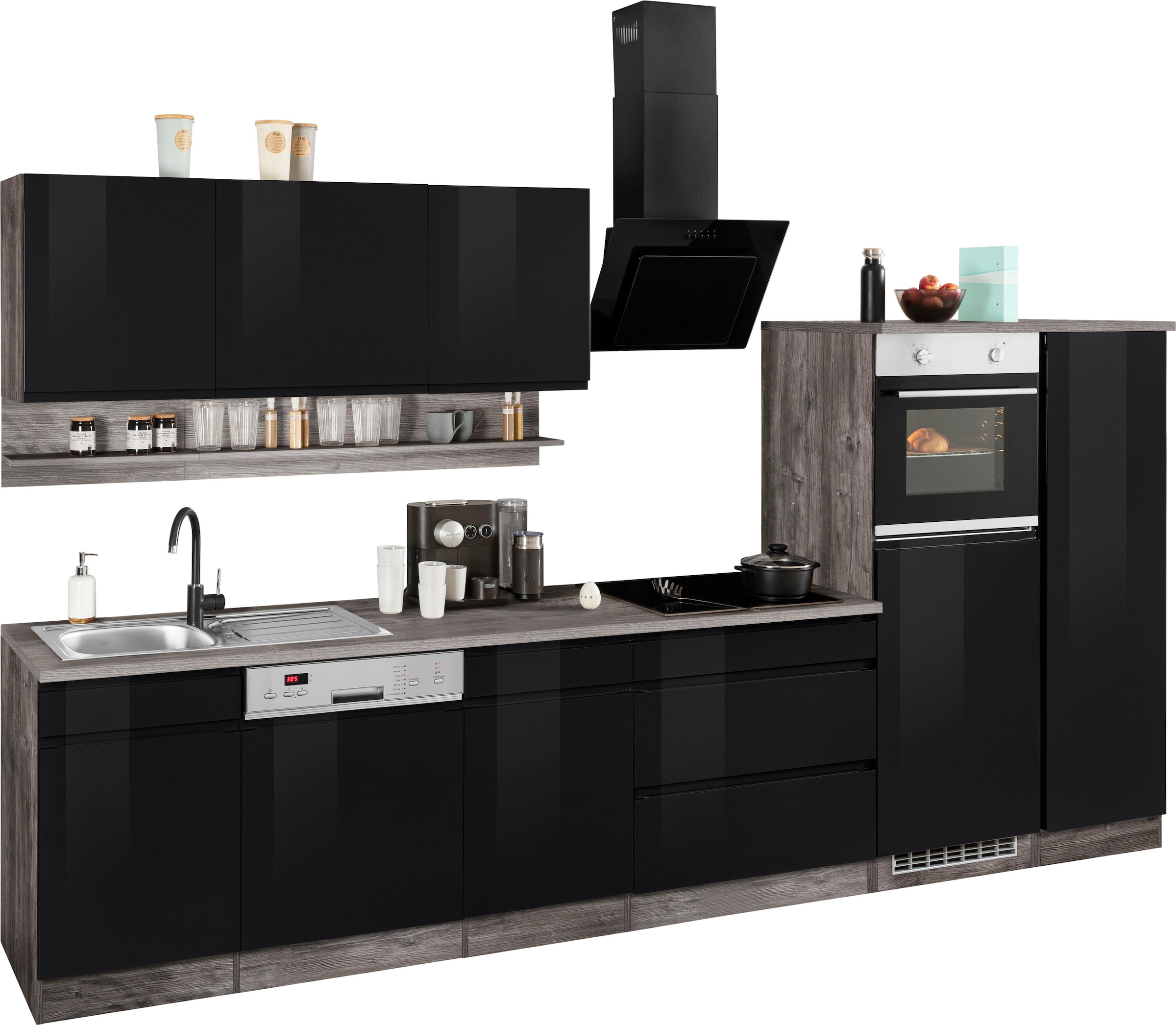 HELD MÖBEL Küchenzeile "Virginia", Breite 350 cm, mit Glaskeramik-oder Indu günstig online kaufen