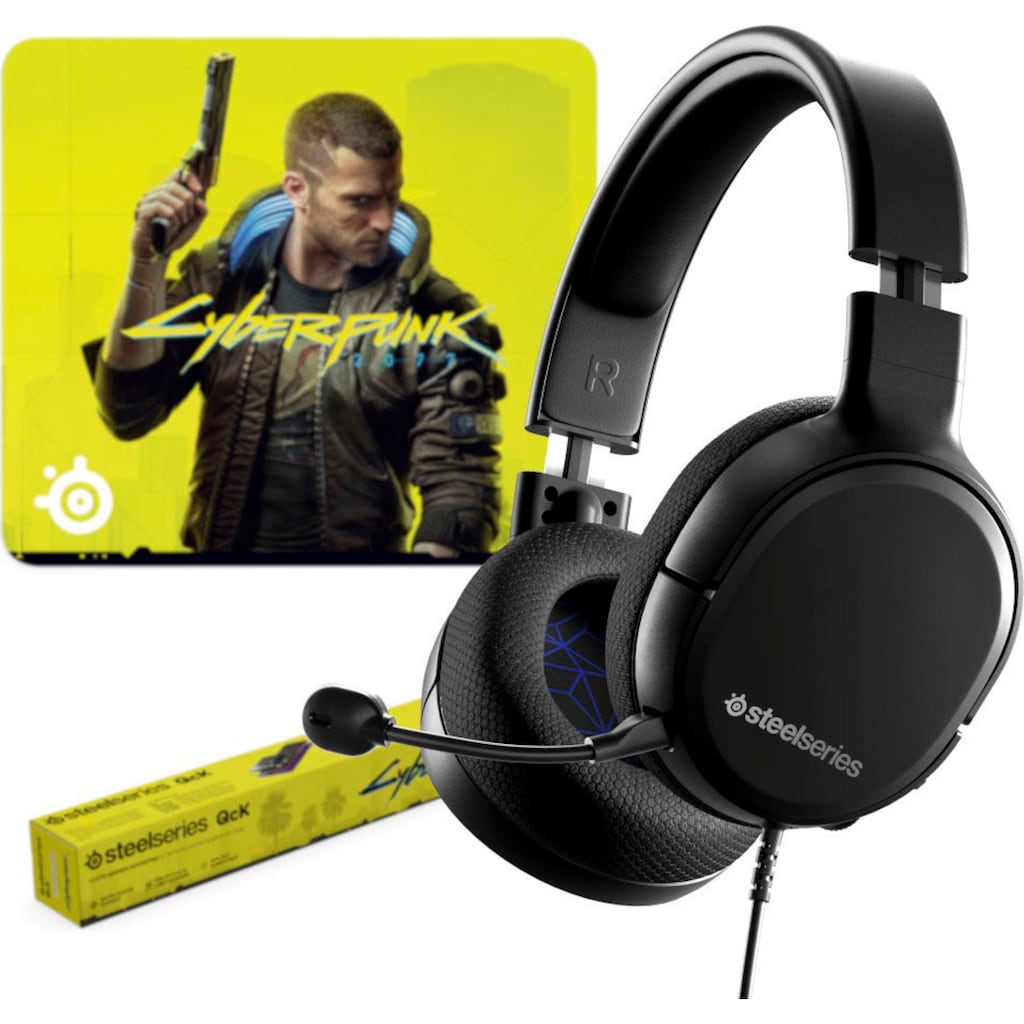 SteelSeries Gaming-Headset »Bundle Arctis 1 (PS5) + QcK Large Cyberpunk Edition«