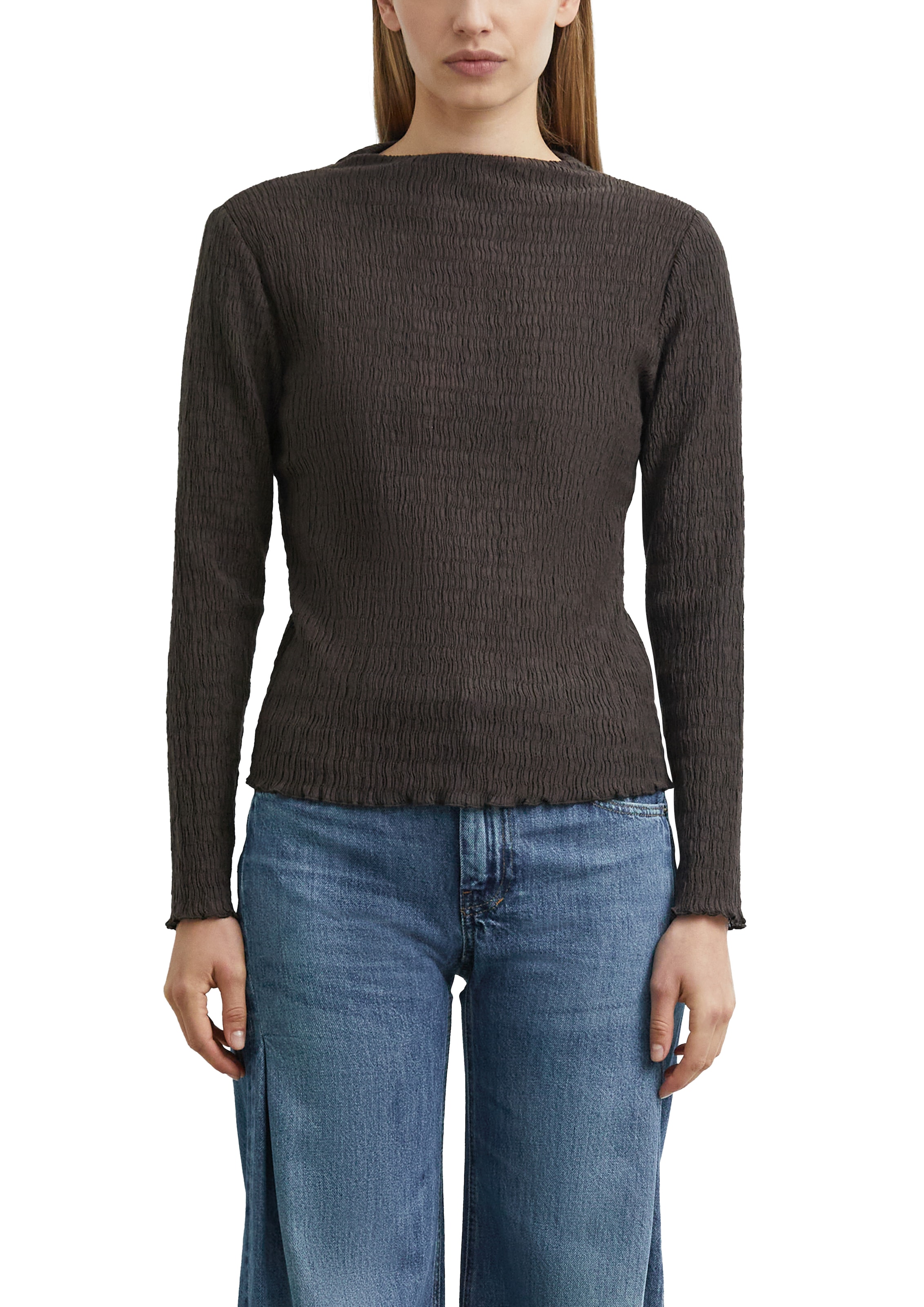 Comma Langarmshirt mit Strukturmuster und leichtem Mockneck, Stretch