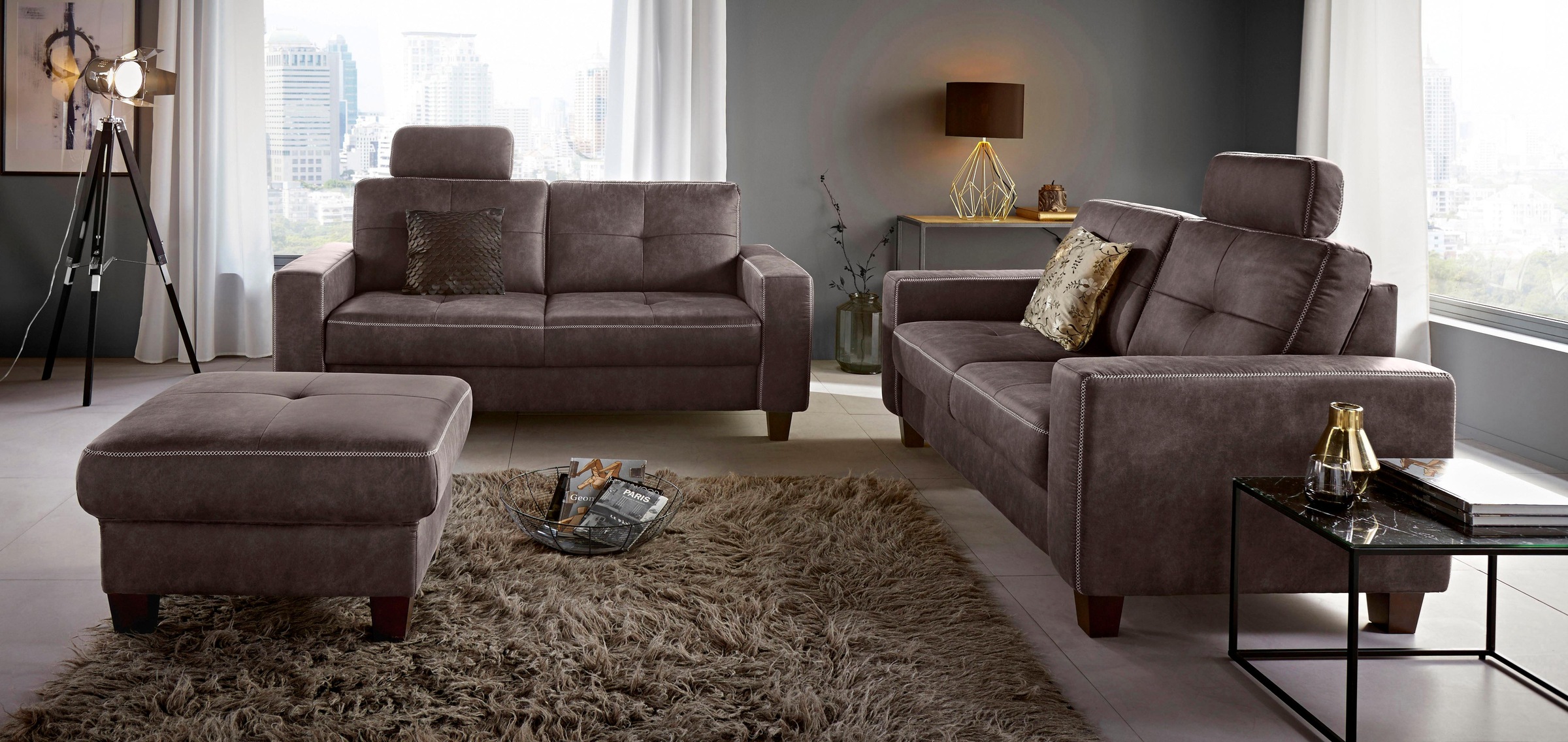 Home affaire Polsterhocker "Varese" Kreuznaht in beige günstig online kaufen