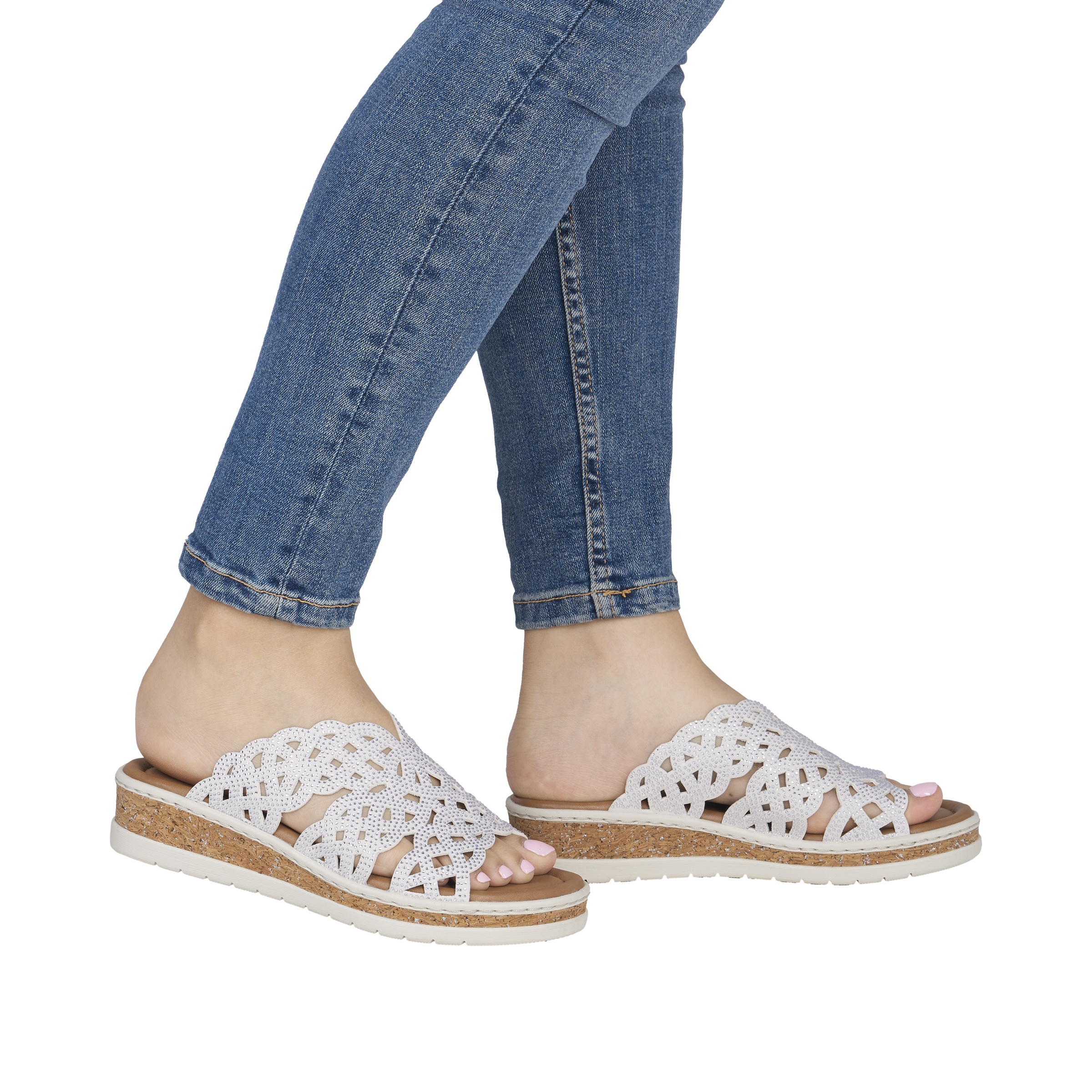 Rieker Pantolette  Sommerschuh, Hausschuh, Keilabsatz, mit Glitzersteine