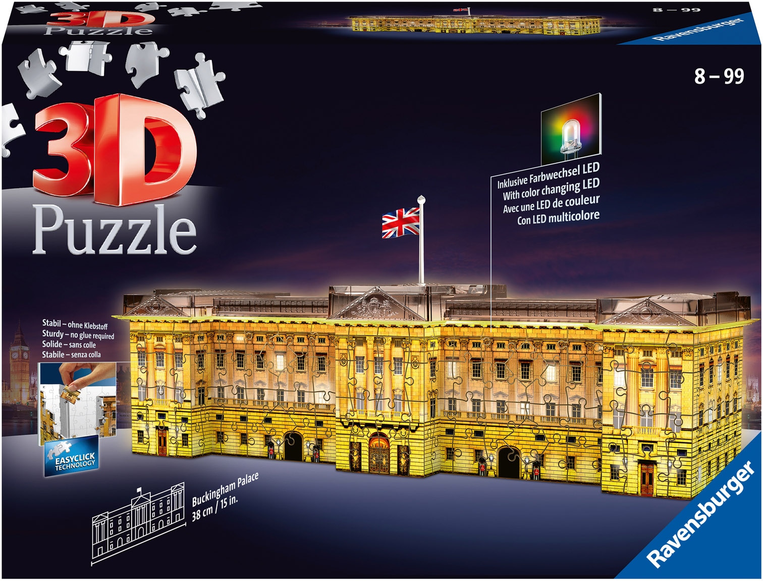3D-Puzzle »Buckingham Palace bei Nacht«, mit Farbwechsel LEDs; Made in Europe, FSC® -...