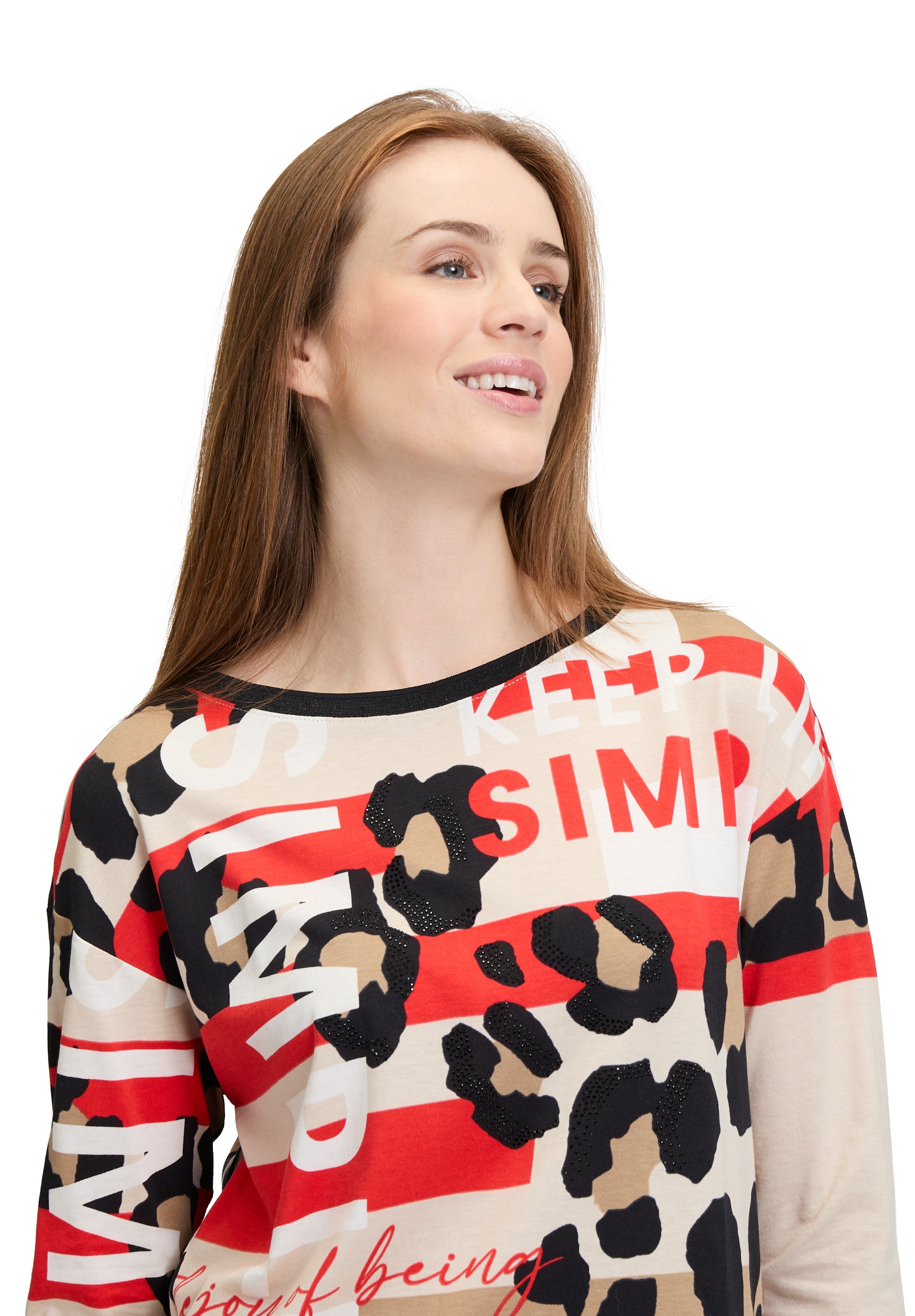 Betty Barclay 3/4-Arm-Shirt »Betty Barclay Damen Printshirt mit Seitenschlitzen«, (1 tlg.), Glitzersteine