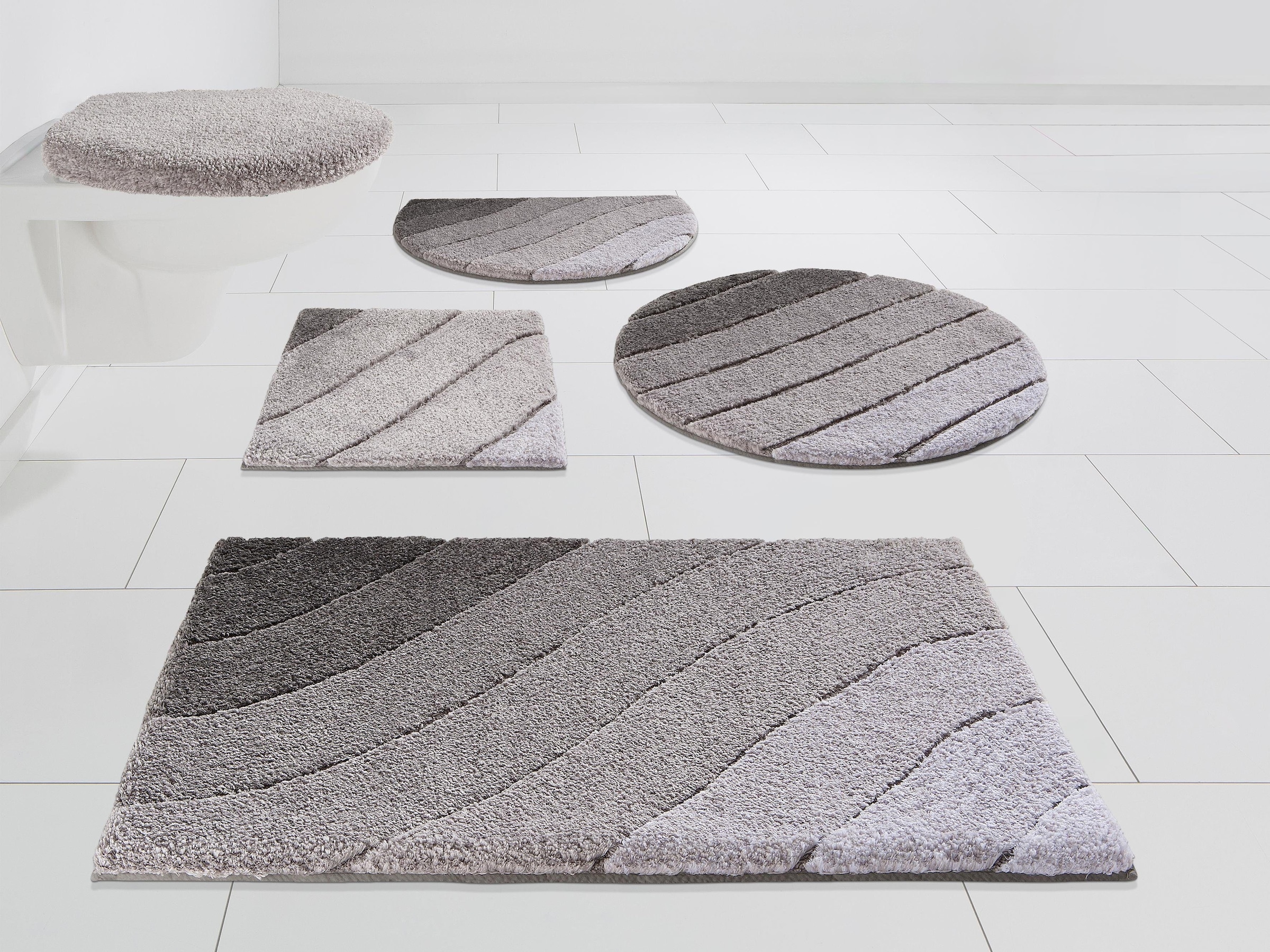 Kleine Wolke Badematte »Donna«, rutschhemmend beschichtet, fußbodenheizungsgeeignet-schnell trocknend, Wellen Design, Pastell, 3-tlg. Set, rechteckig & rund erhältlich
