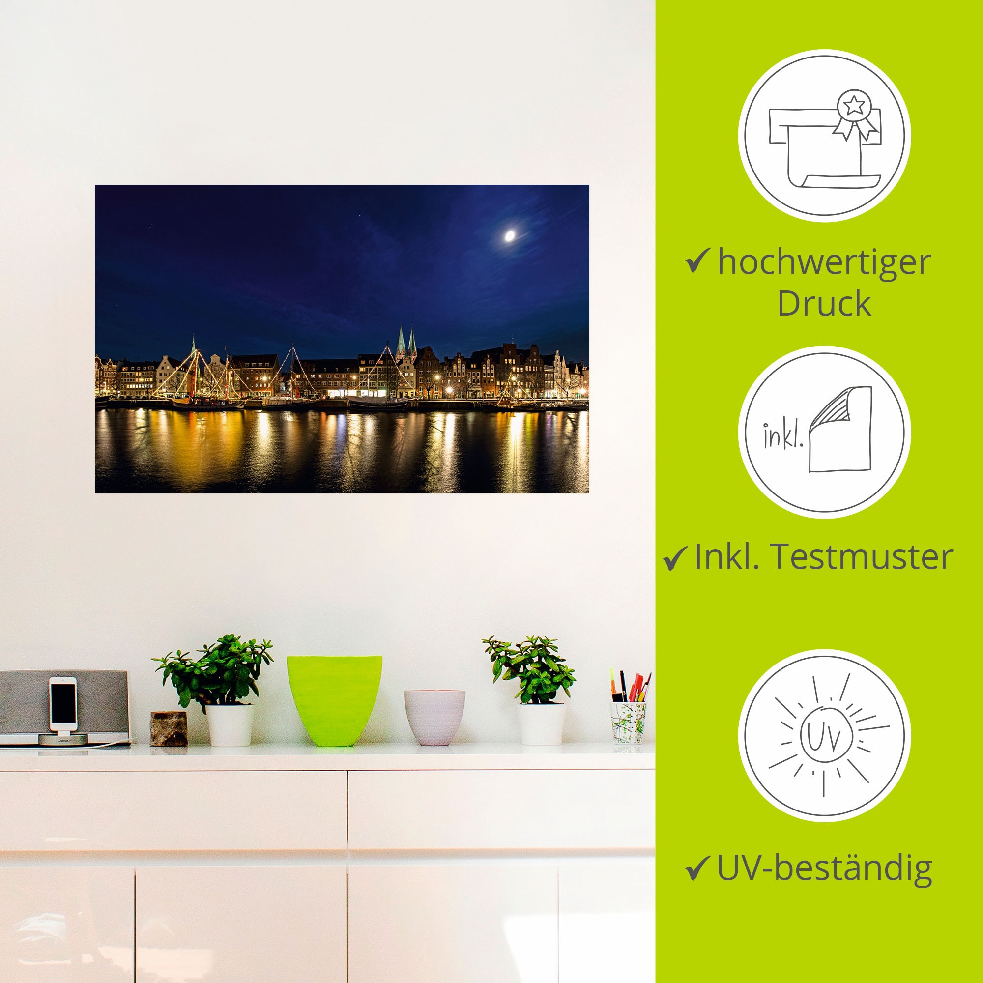 Artland Wandbild »Skyline Lübeck«, Lübeck, (1 St.), als Alubild, Leinwandbild, Wandaufkleber oder Poster in versch. Größen