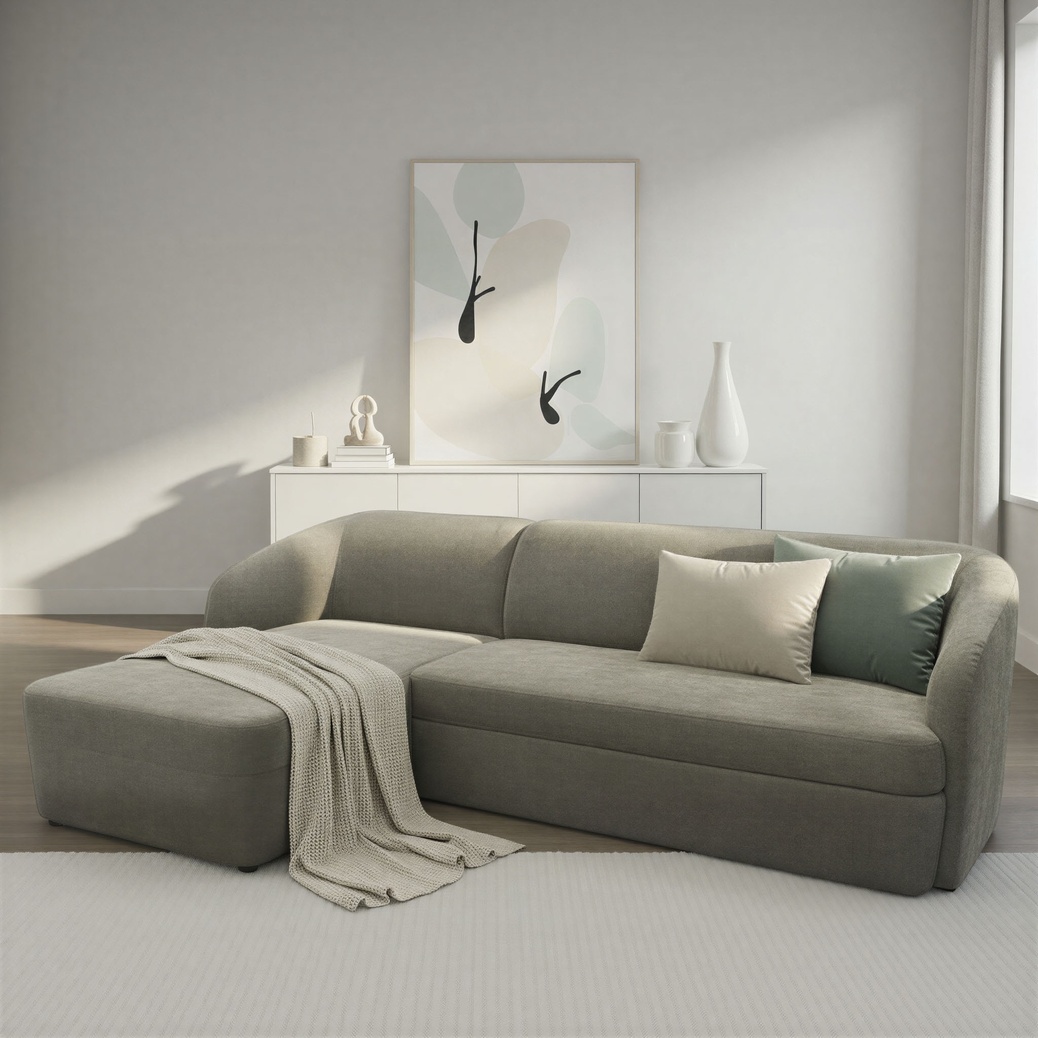DOMO collection Ecksofa »Orbis, modernes, klares Design mit schmalen, abgerundeten Armlehnen« whlw. mit Bettfunktion u./o. Bettkasten, aus Luxus- Microfaser