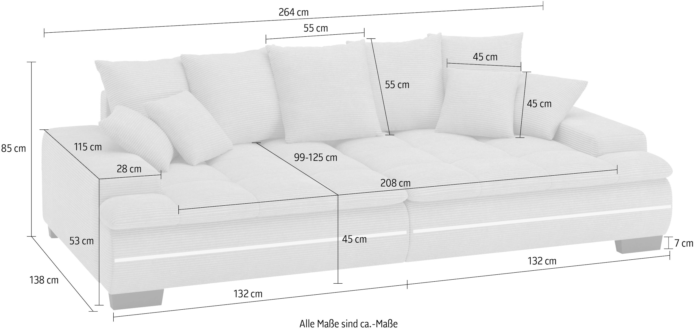 Mr. Couch Big-Sofa »Haiti II«, RGB-LED Beleuchtung, Kaltschaumpolsterung, bis 140 kg belastbar