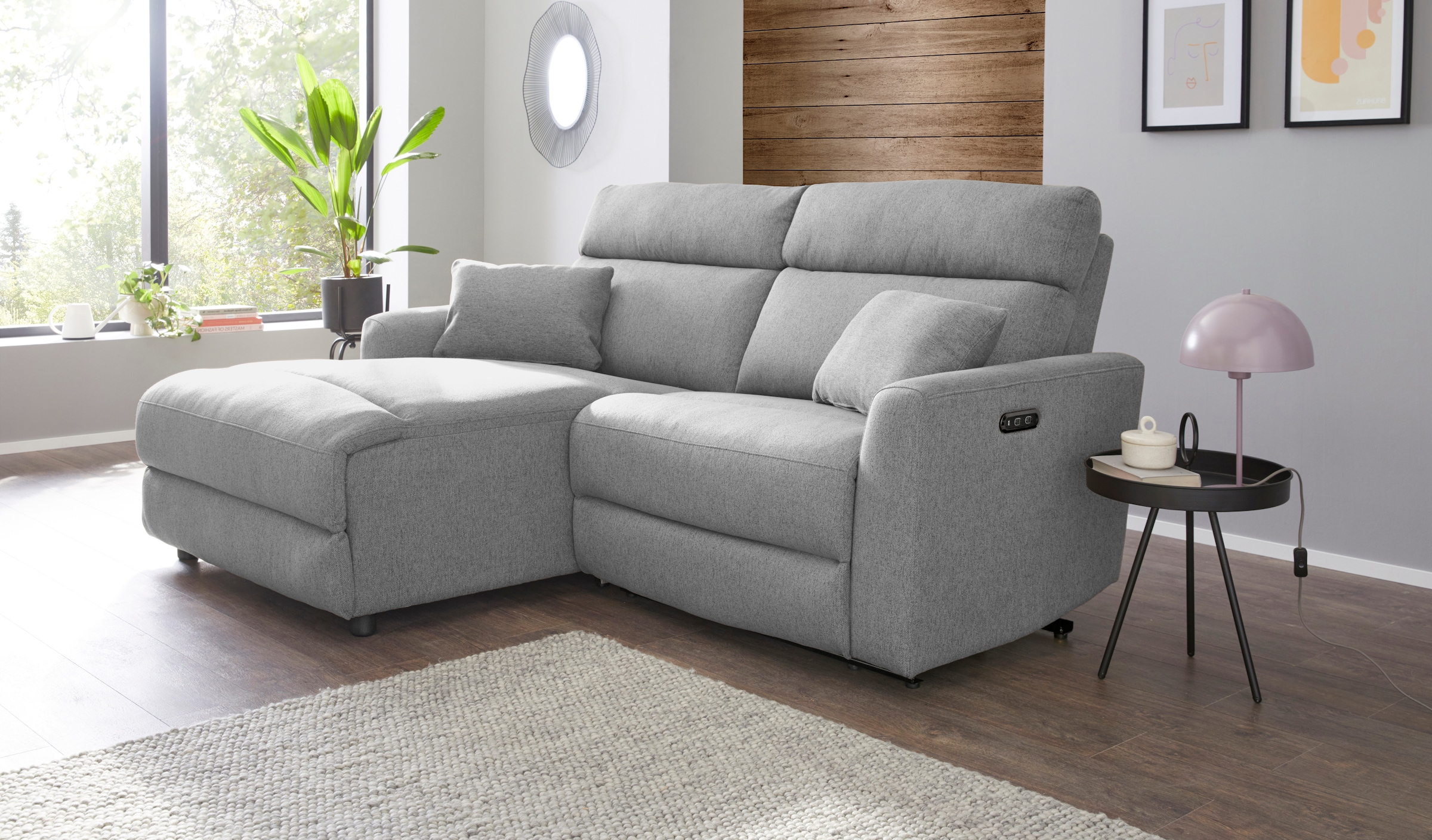 INOSIGN Ecksofa »JENNA, L-Form, 209cm, manuelle u. elektrische Funktion, mit USB A/C,«, Liegefunktion 105°-150°, Federkern, Struktur fein